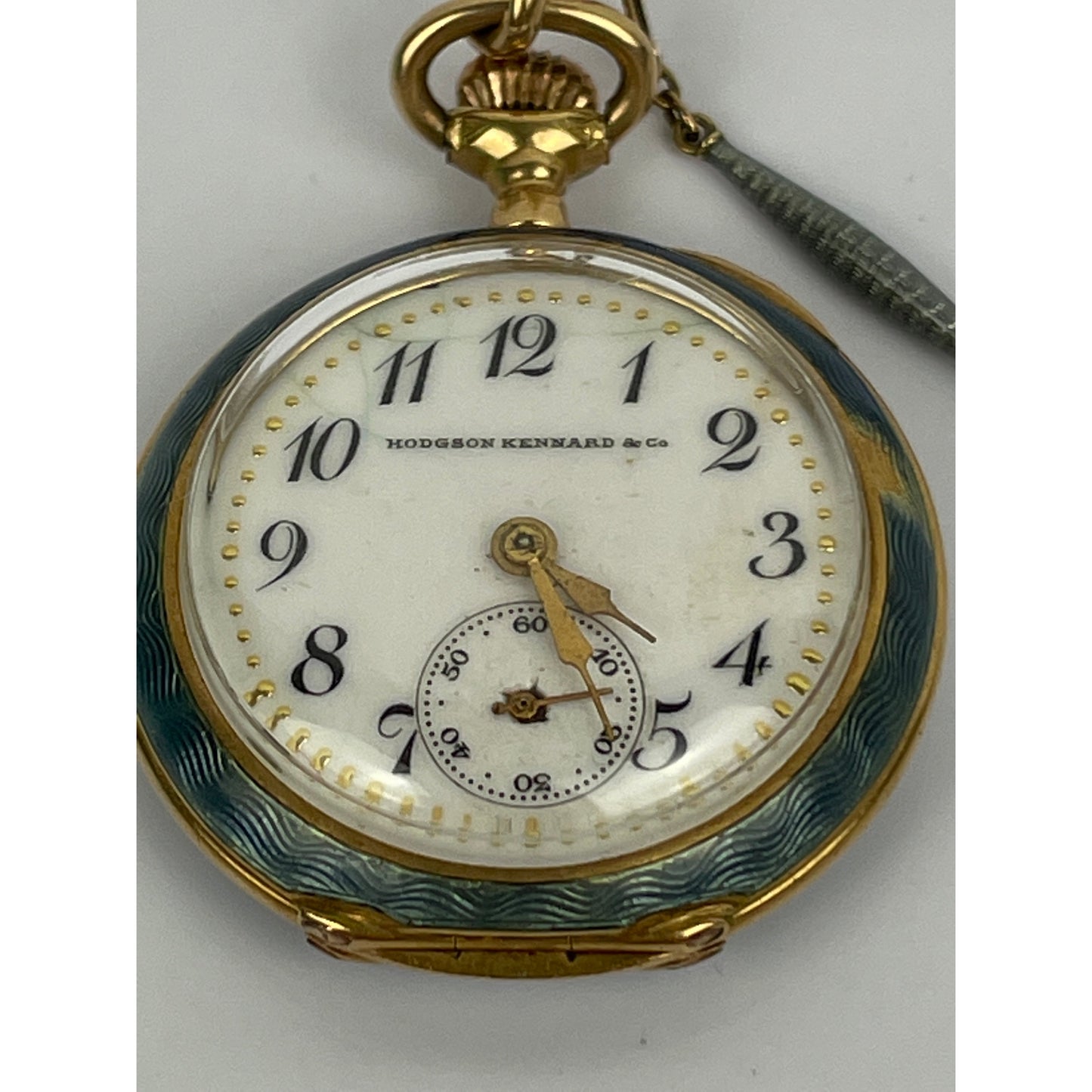 Edwardian 18k Gold Guilloche Enamel Pocket Watch Necklace