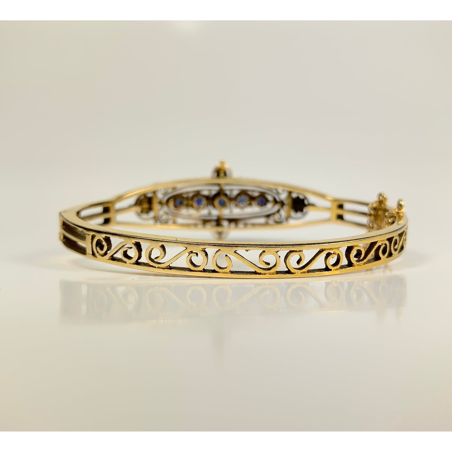Vintage 14k Gold Sapphire & Pearl Cuff Bracelet