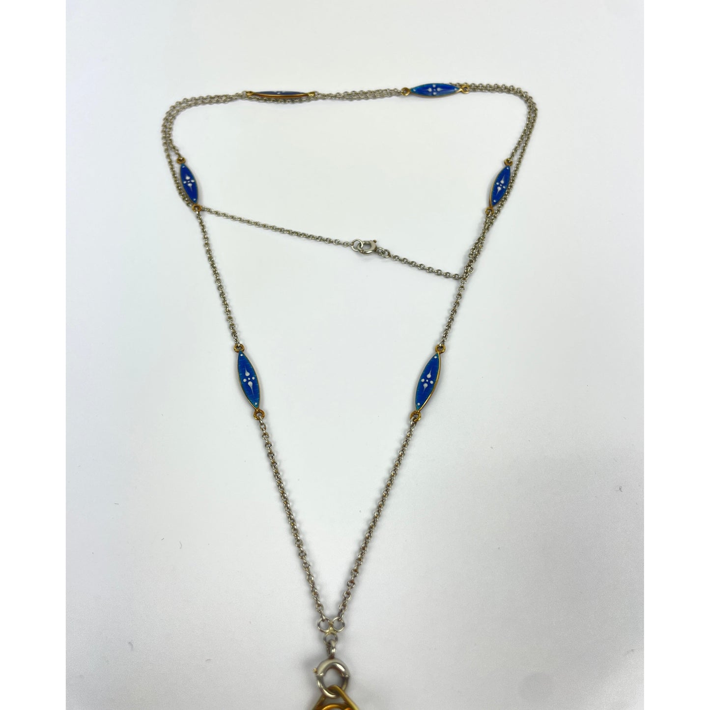 Edwardian 14k Gold Guilloche Enamel Pocket Watch Necklace