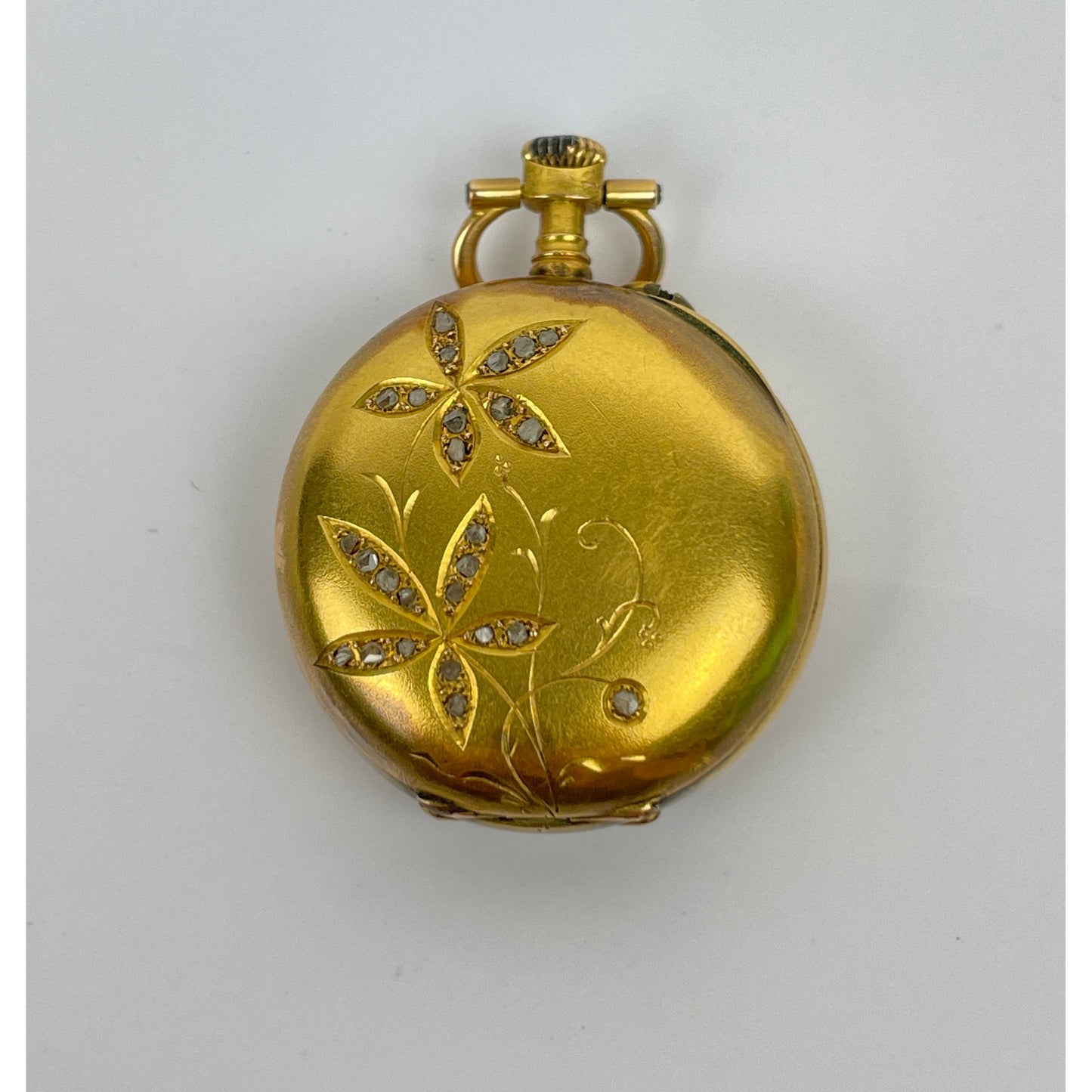 Antique 14k Gold Diamond Mounted Pocket Watch