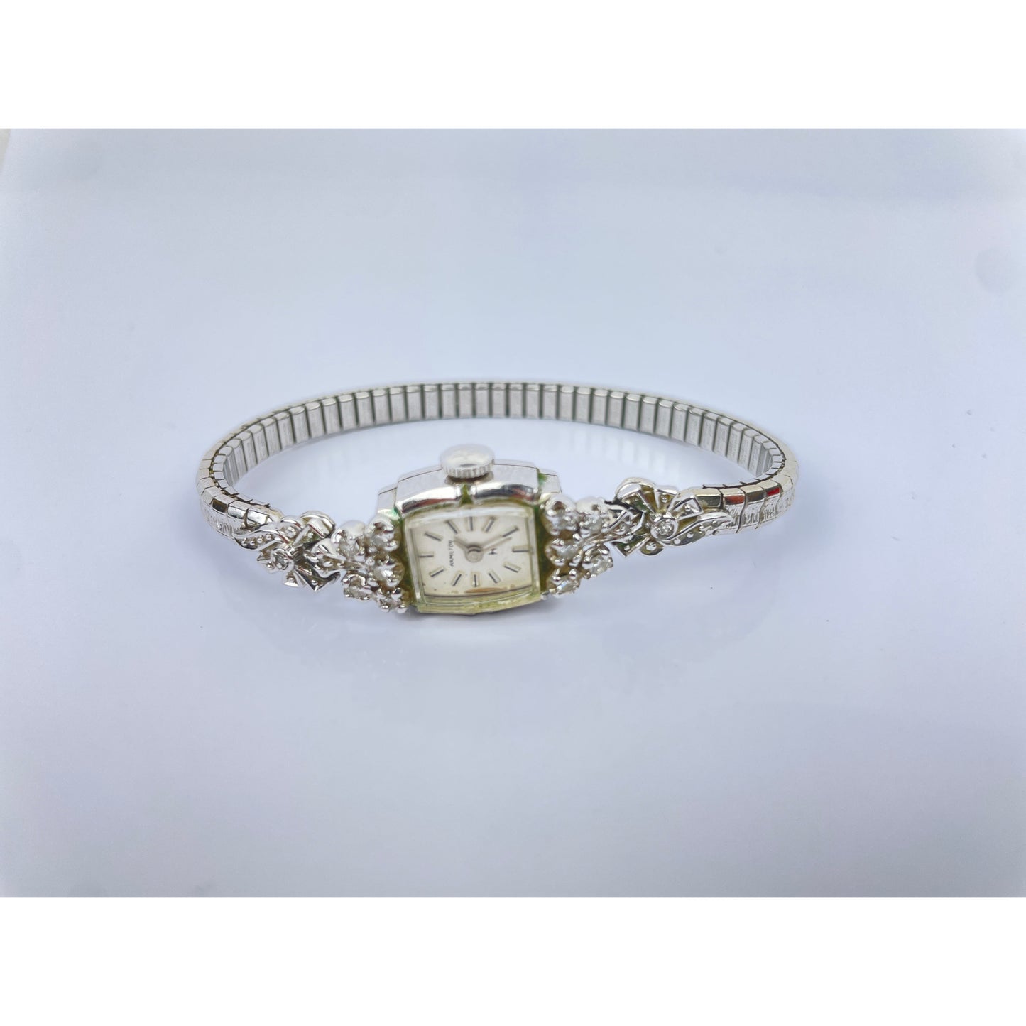 Vintage Hamilton 14k Gold Diamond Cocktail Watch Bracelet