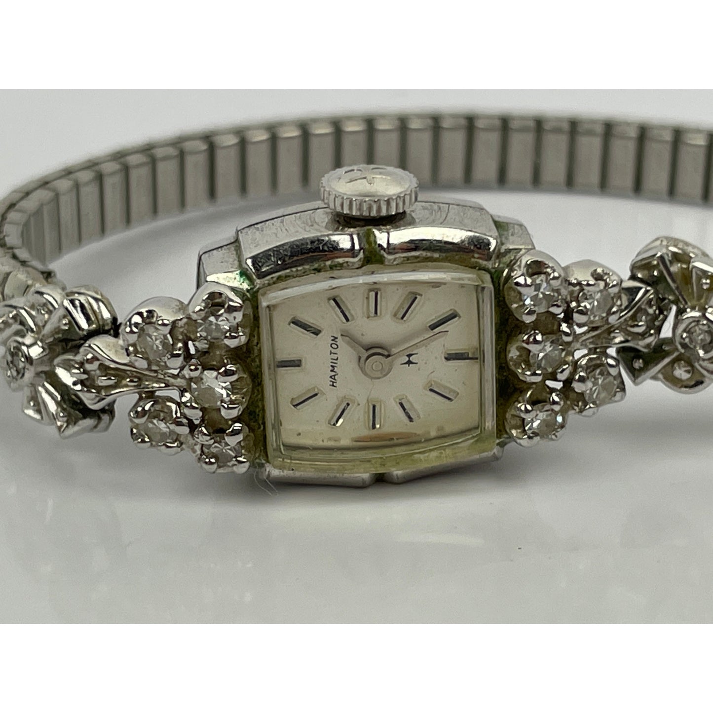 Vintage Hamilton 14k Gold Diamond Cocktail Watch Bracelet