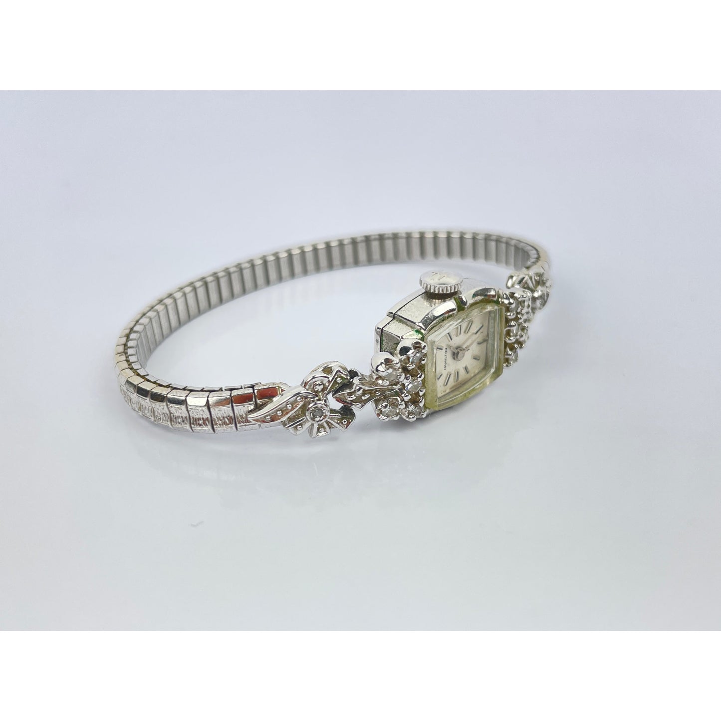 Vintage Hamilton 14k Gold Diamond Cocktail Watch Bracelet