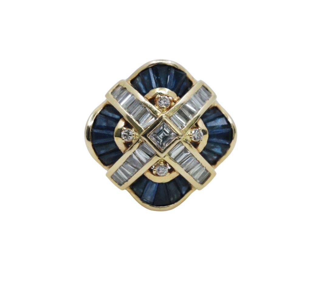 Vintage 18K Gold Diamond Blue Sapphire Ring