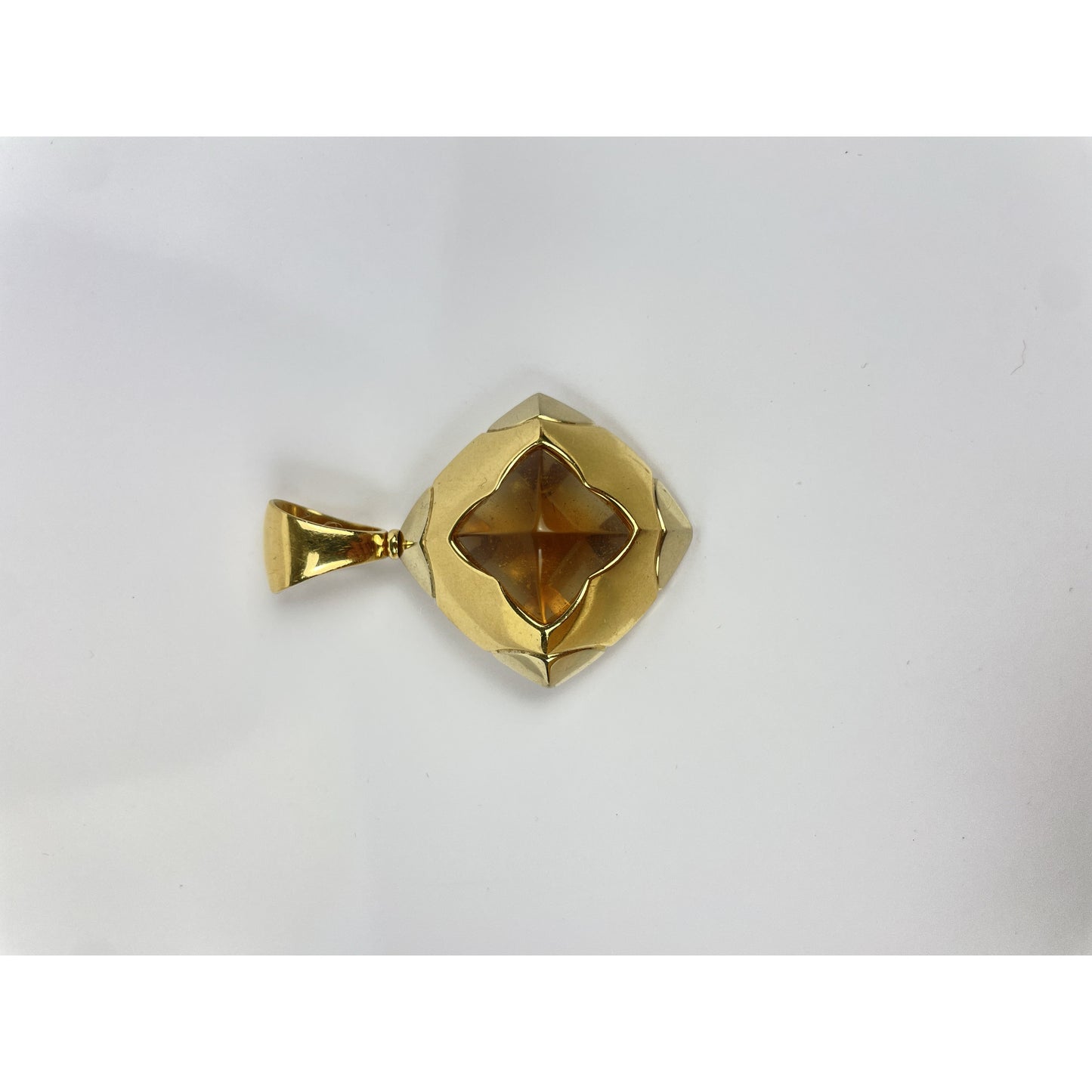Vintage Bvlgari Pyramid 18k Gold Citrine Pendant