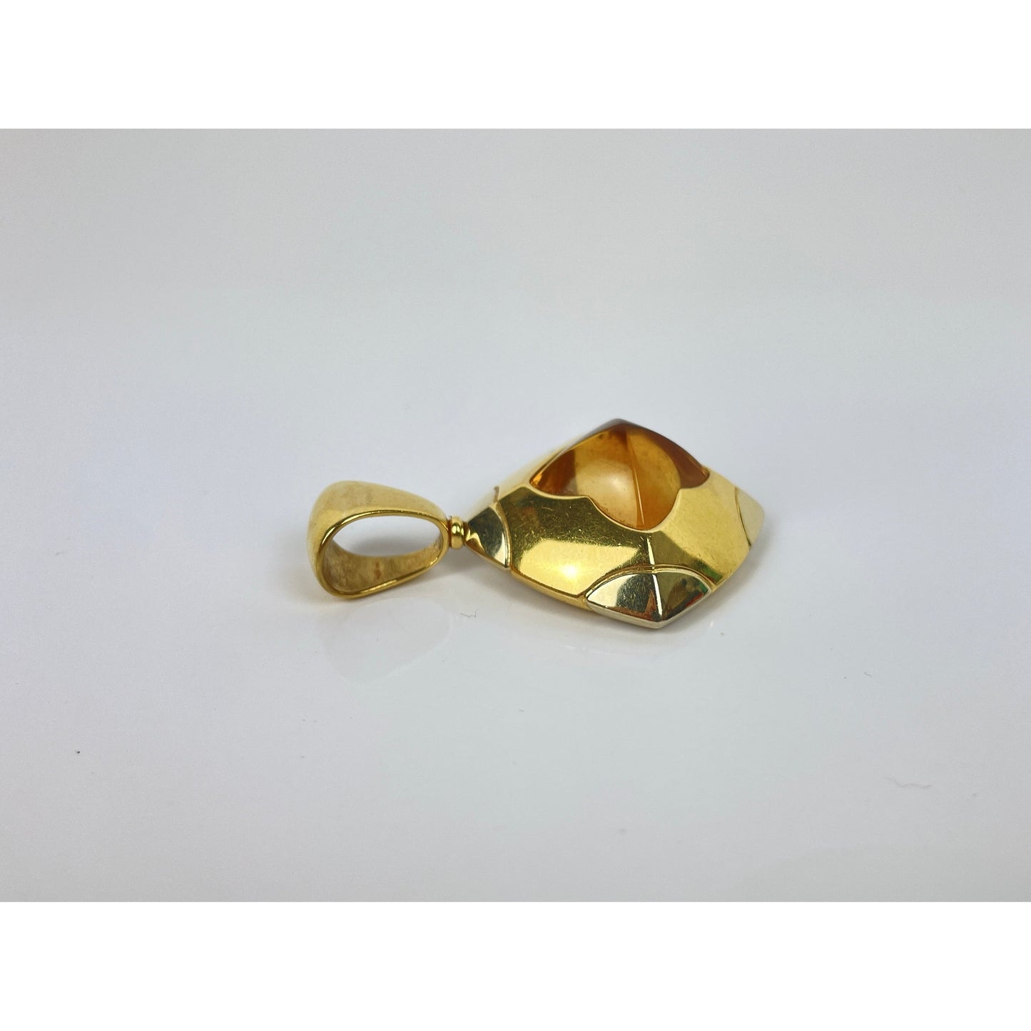 Vintage Bvlgari Pyramid 18k Gold Citrine Pendant