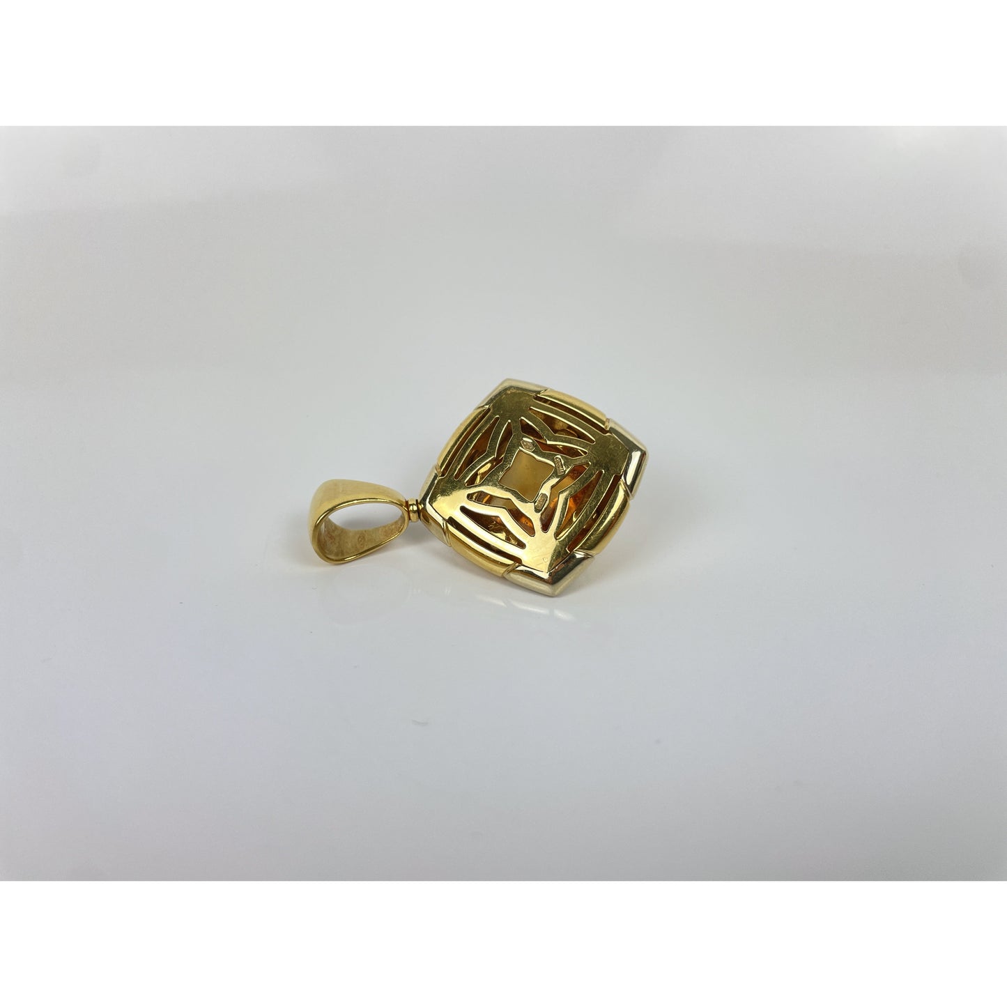 Vintage Bvlgari Pyramid 18k Gold Citrine Pendant