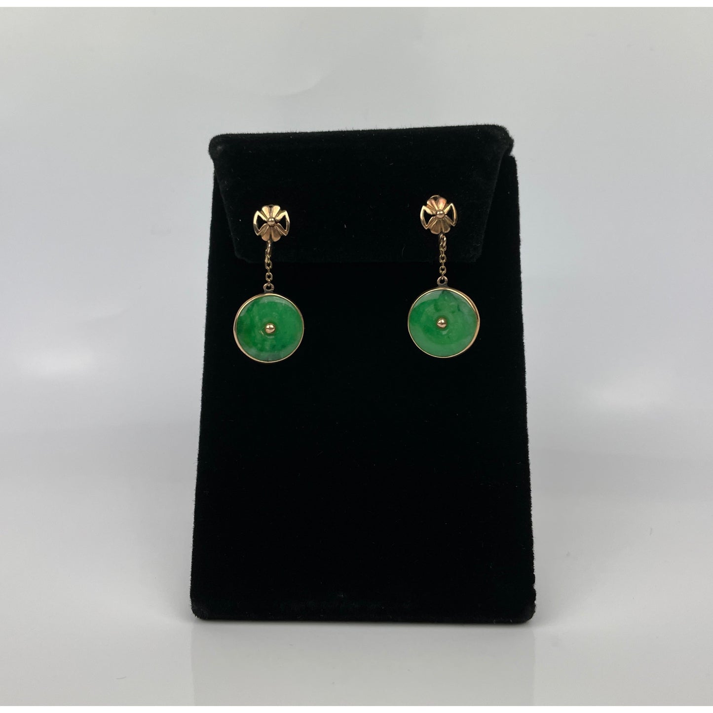 Vintage Pair of 14k Gold Jadeite Earrings