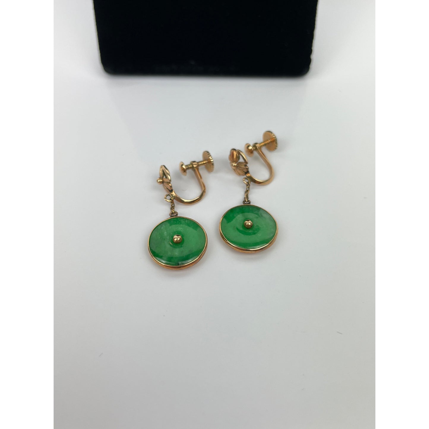 Vintage Pair of 14k Gold Jadeite Earrings