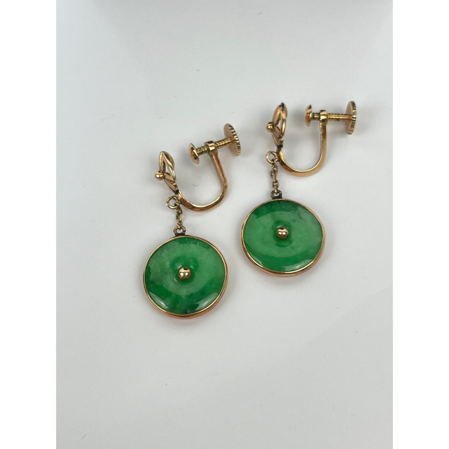 Vintage Pair of 14k Gold Jadeite Earrings