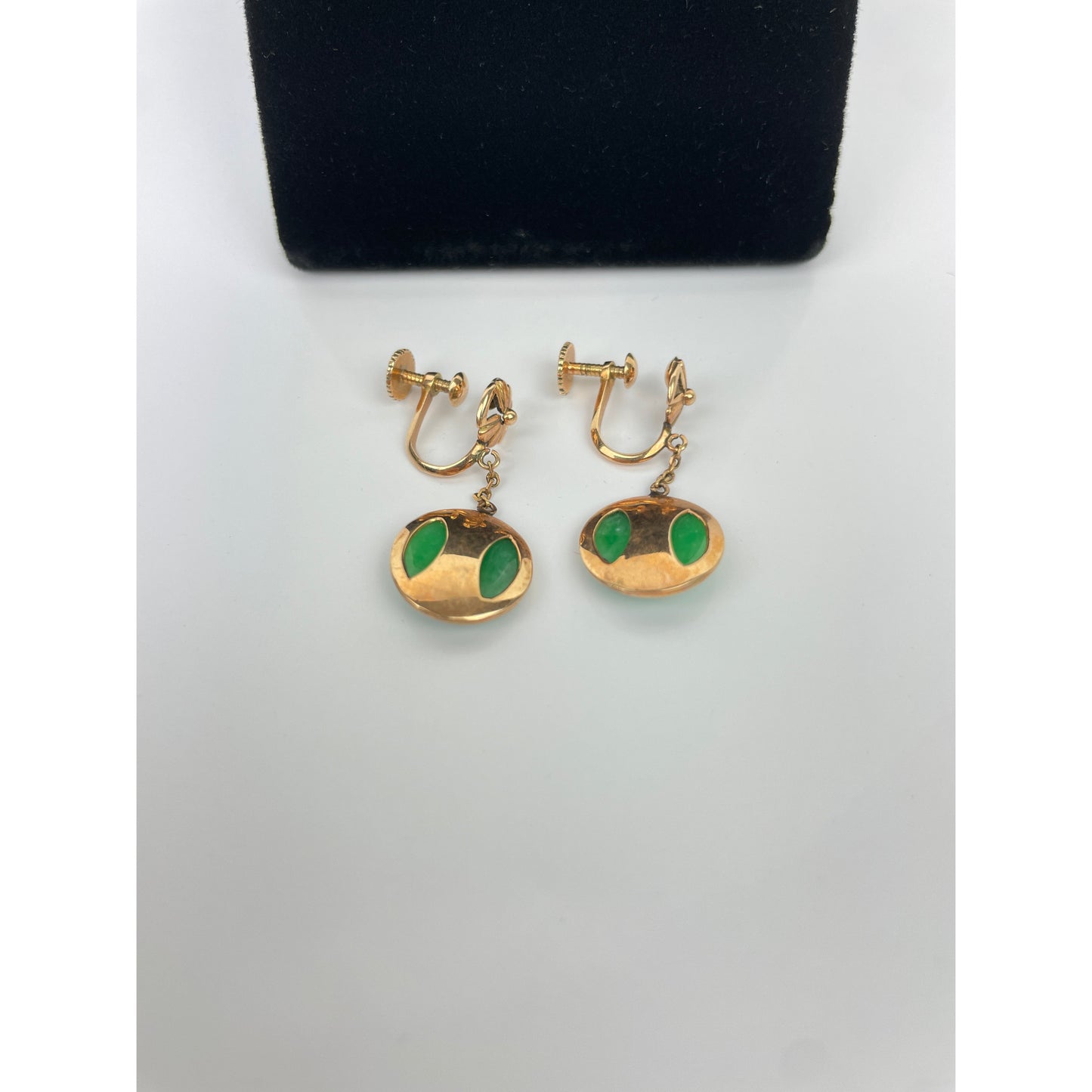 Vintage Pair of 14k Gold Jadeite Earrings