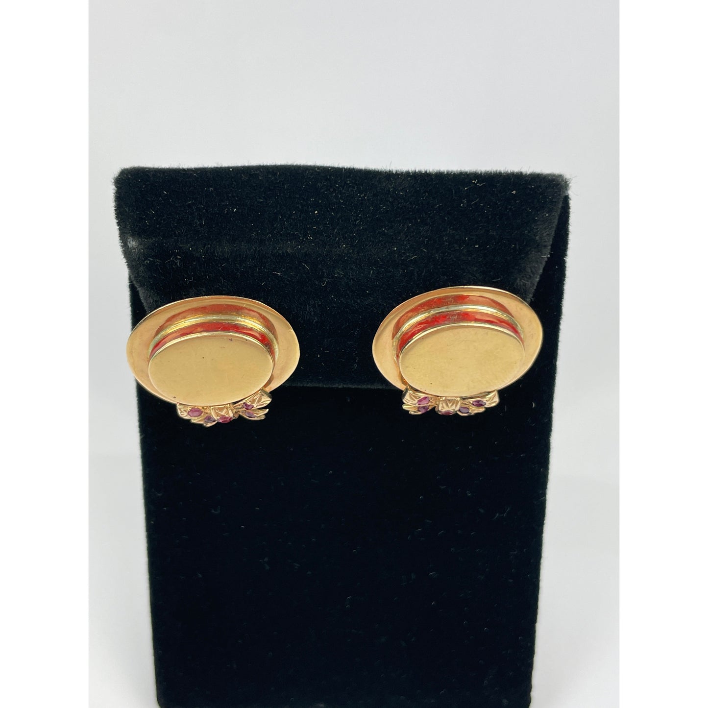 Retro Pair of 14k Gold Ruby Hat Earrings