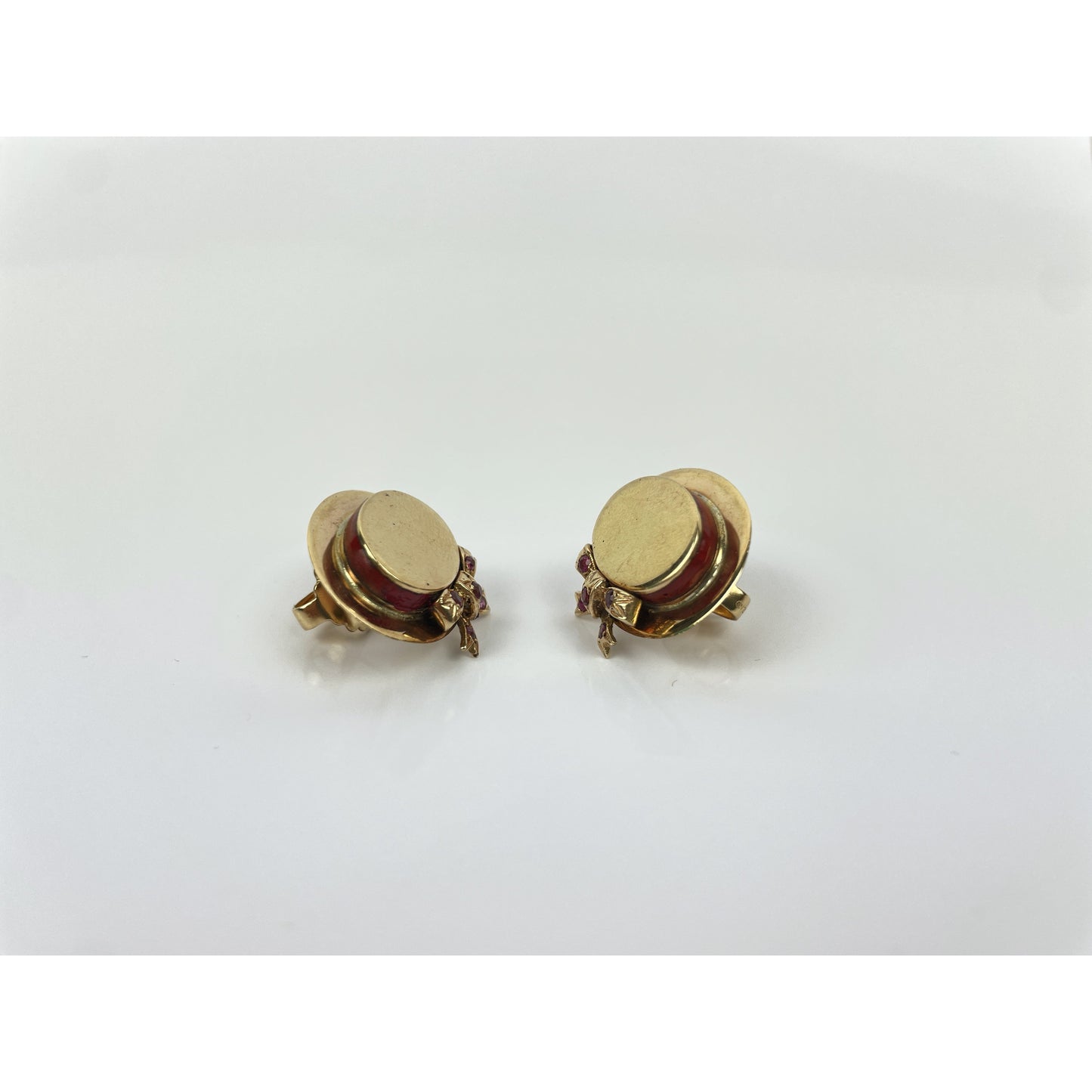 Retro Pair of 14k Gold Ruby Hat Earrings