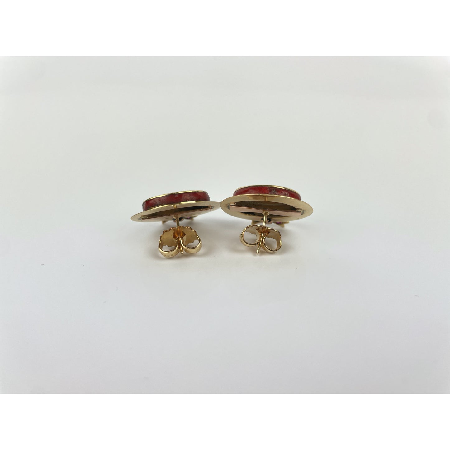 Retro Pair of 14k Gold Ruby Hat Earrings