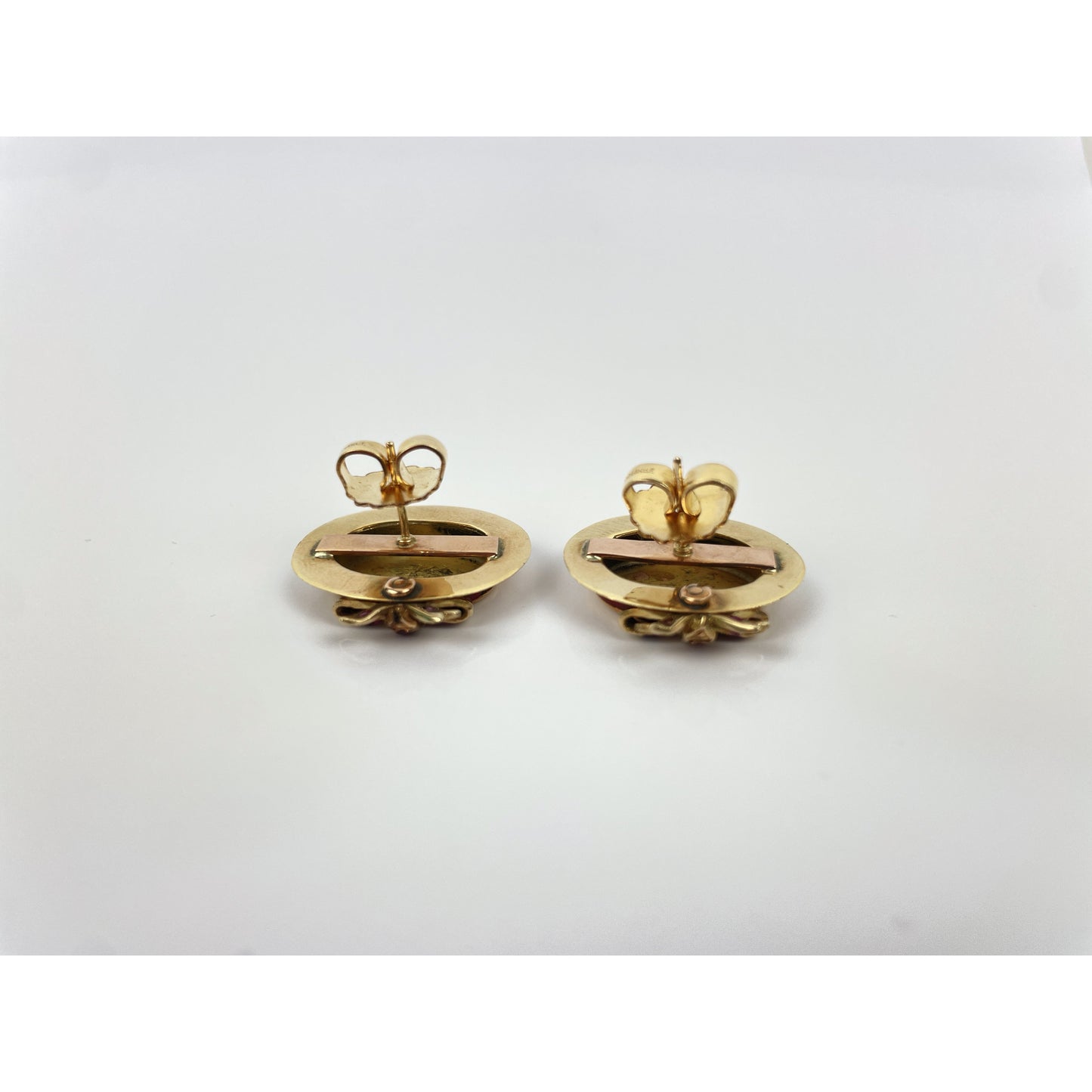 Retro Pair of 14k Gold Ruby Hat Earrings