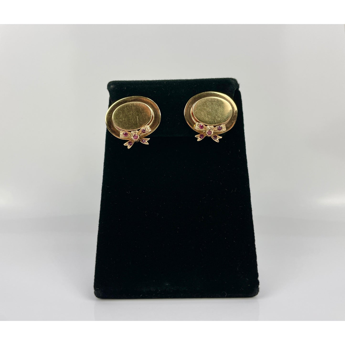 Retro Pair of 14k Gold Ruby Hat Earrings