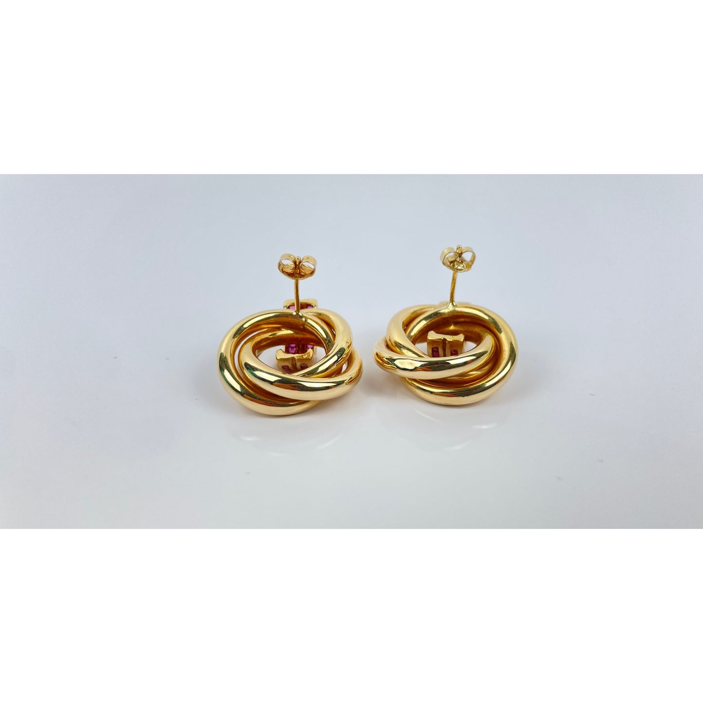 Vintage Pair of 14k Gold Ruby Trinity Loop Earrings
