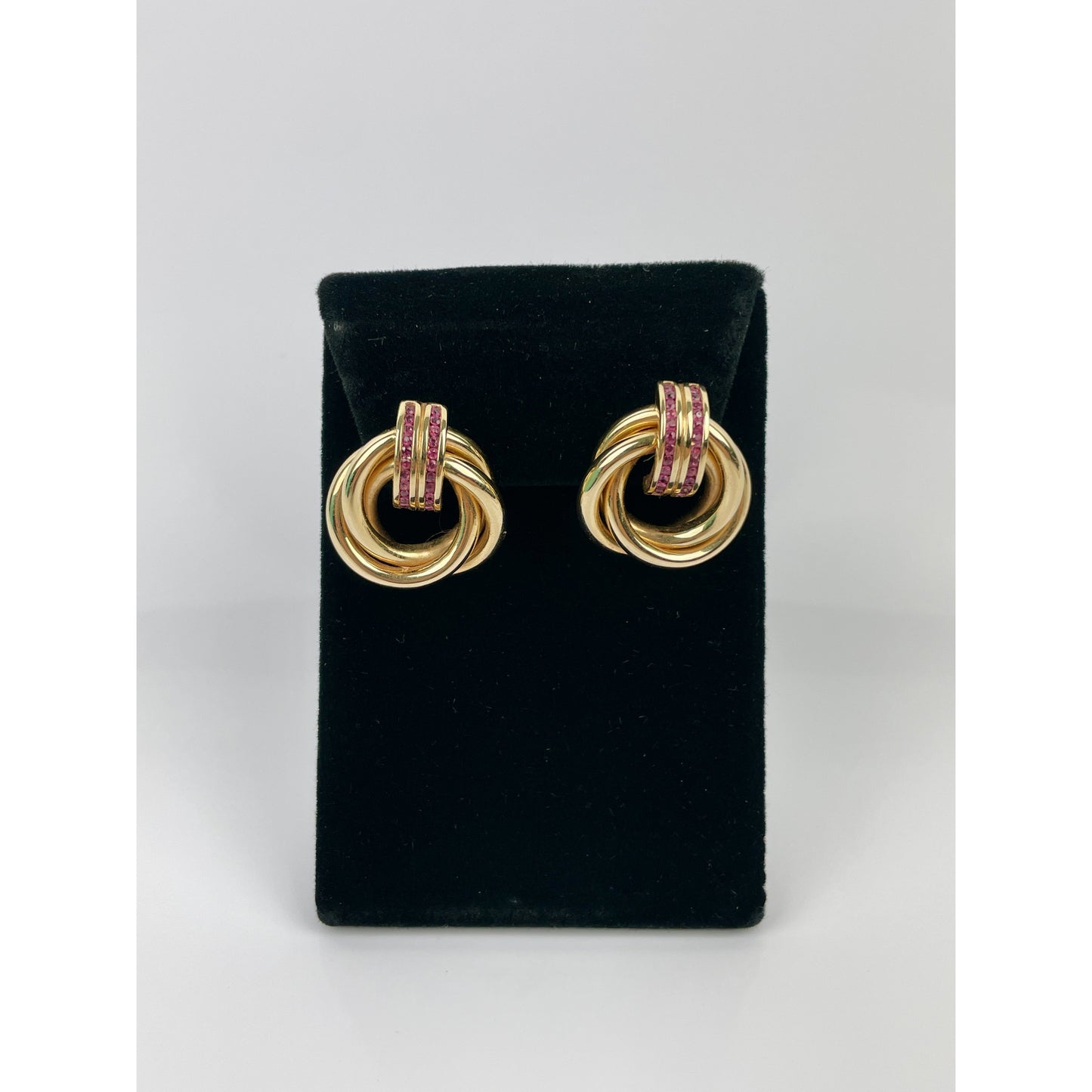Vintage Pair of 14k Gold Ruby Trinity Loop Earrings