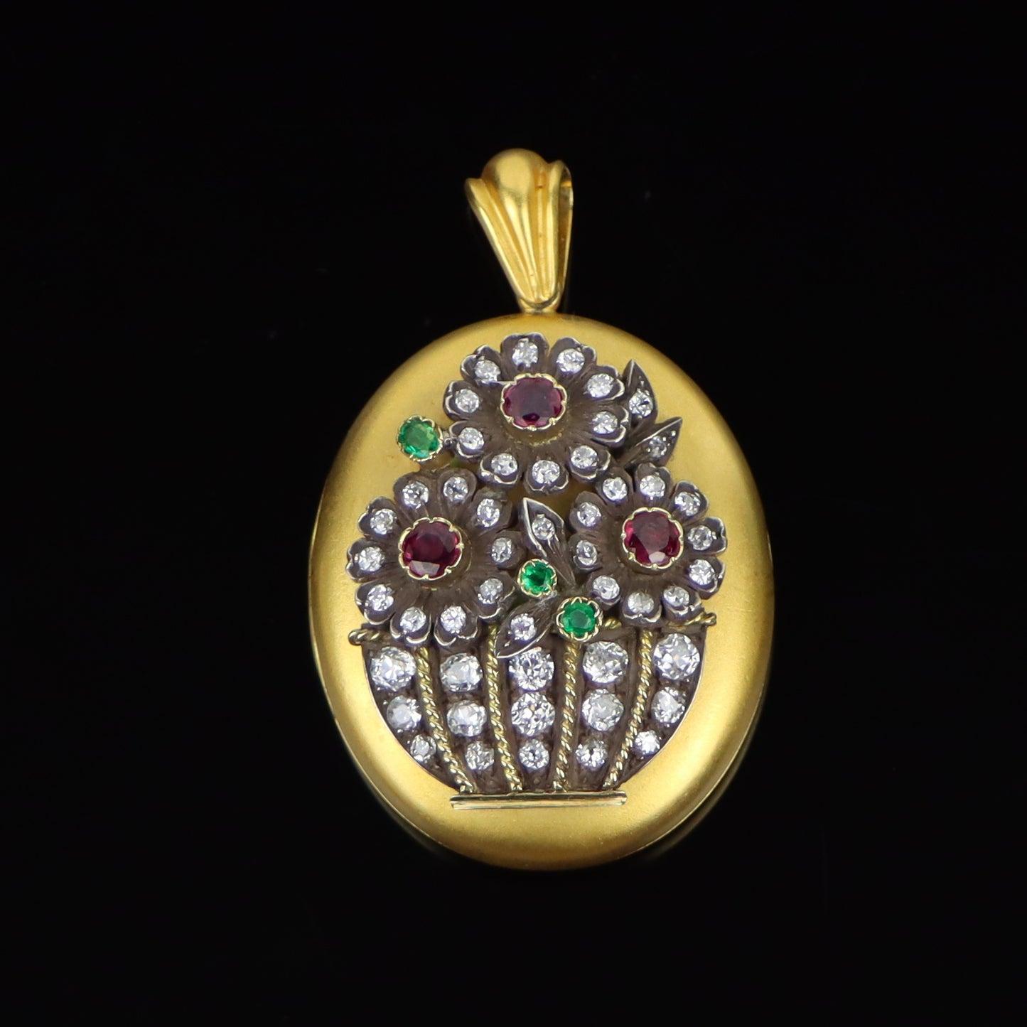 Victorian Diamond Ruby and Emerald Locket Pendant