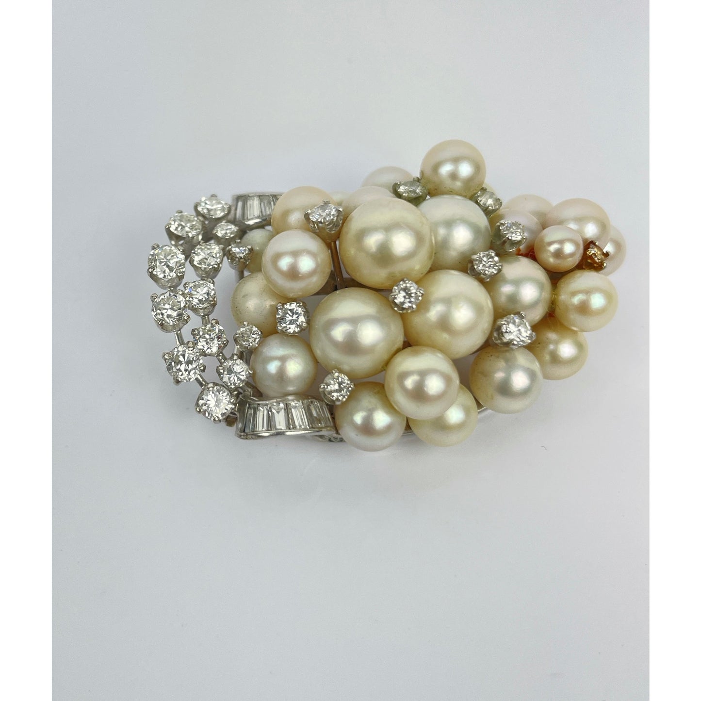 Vintage Platinum Diamond Pearl Cluster Brooch Pin