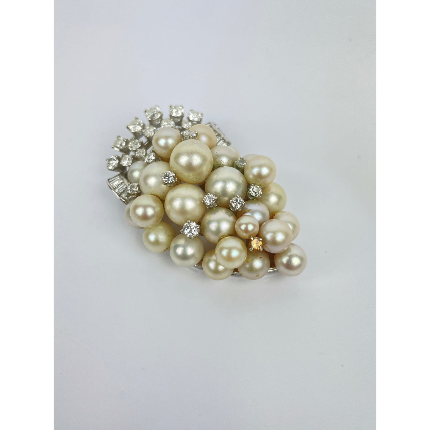 Vintage Platinum Diamond Pearl Cluster Brooch Pin
