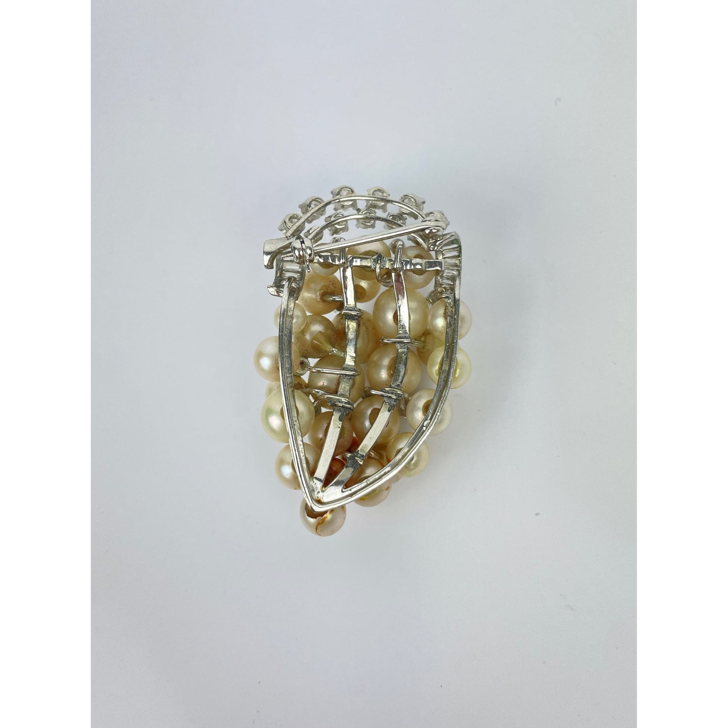 Vintage Platinum Diamond Pearl Cluster Brooch Pin