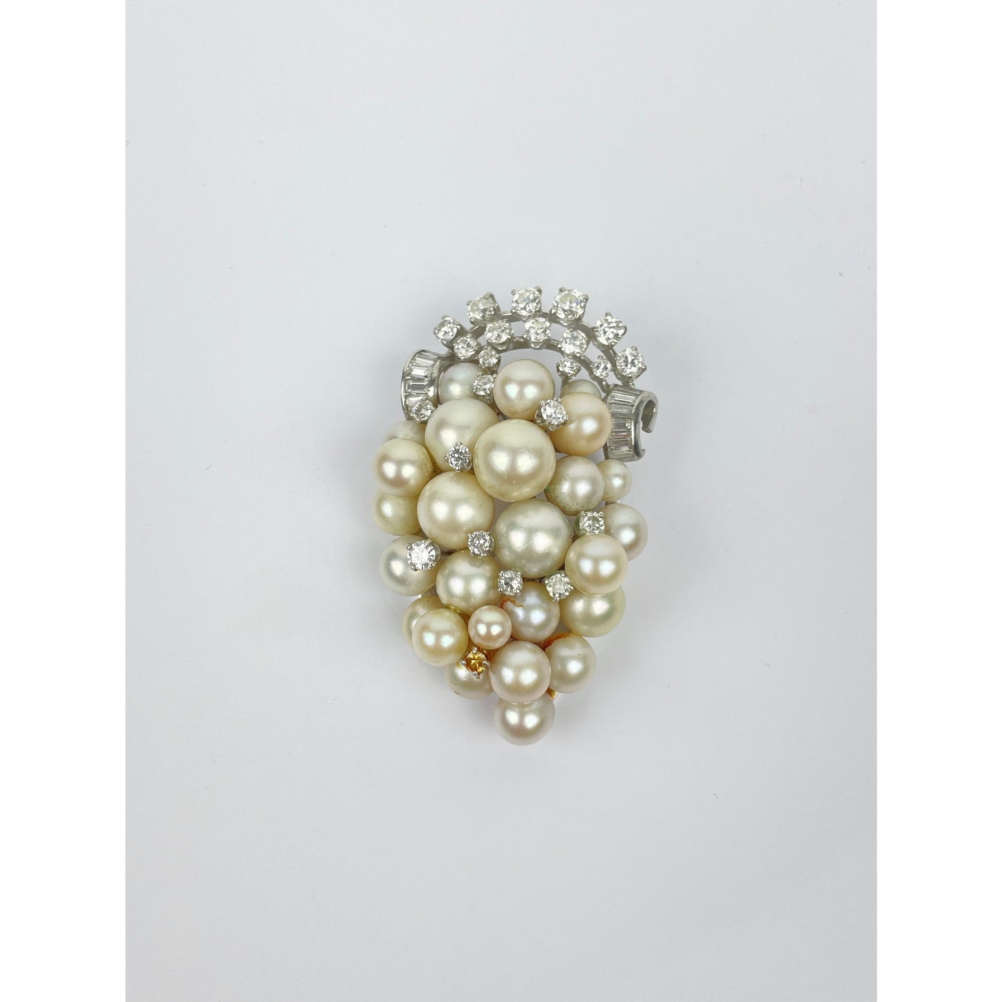Vintage Platinum Diamond Pearl Cluster Brooch Pin