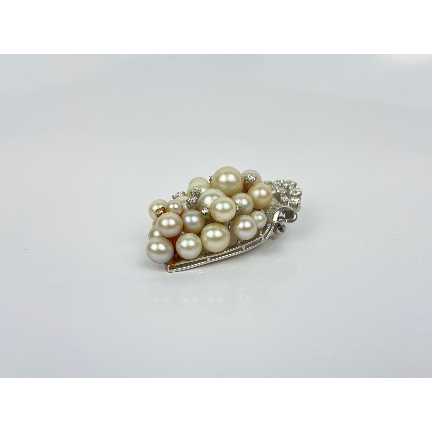 Vintage Platinum Diamond Pearl Cluster Brooch Pin