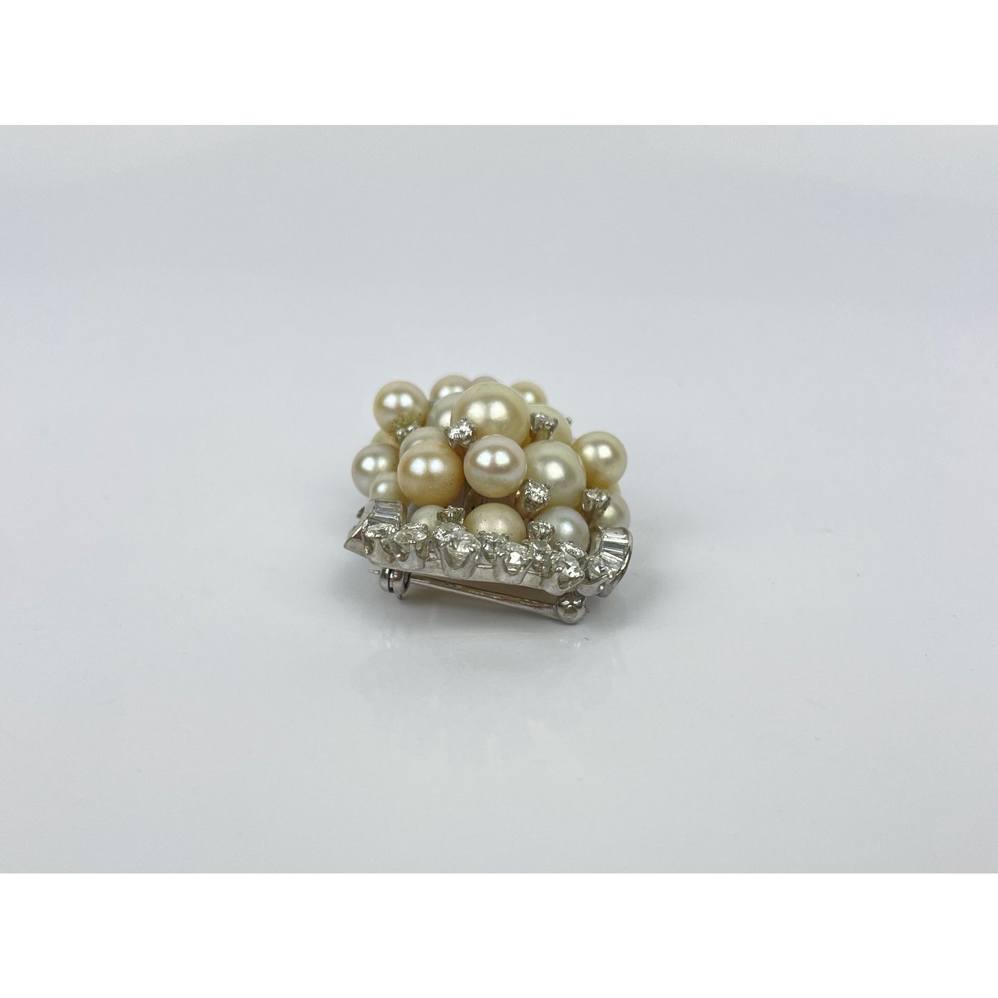 Vintage Platinum Diamond Pearl Cluster Brooch Pin