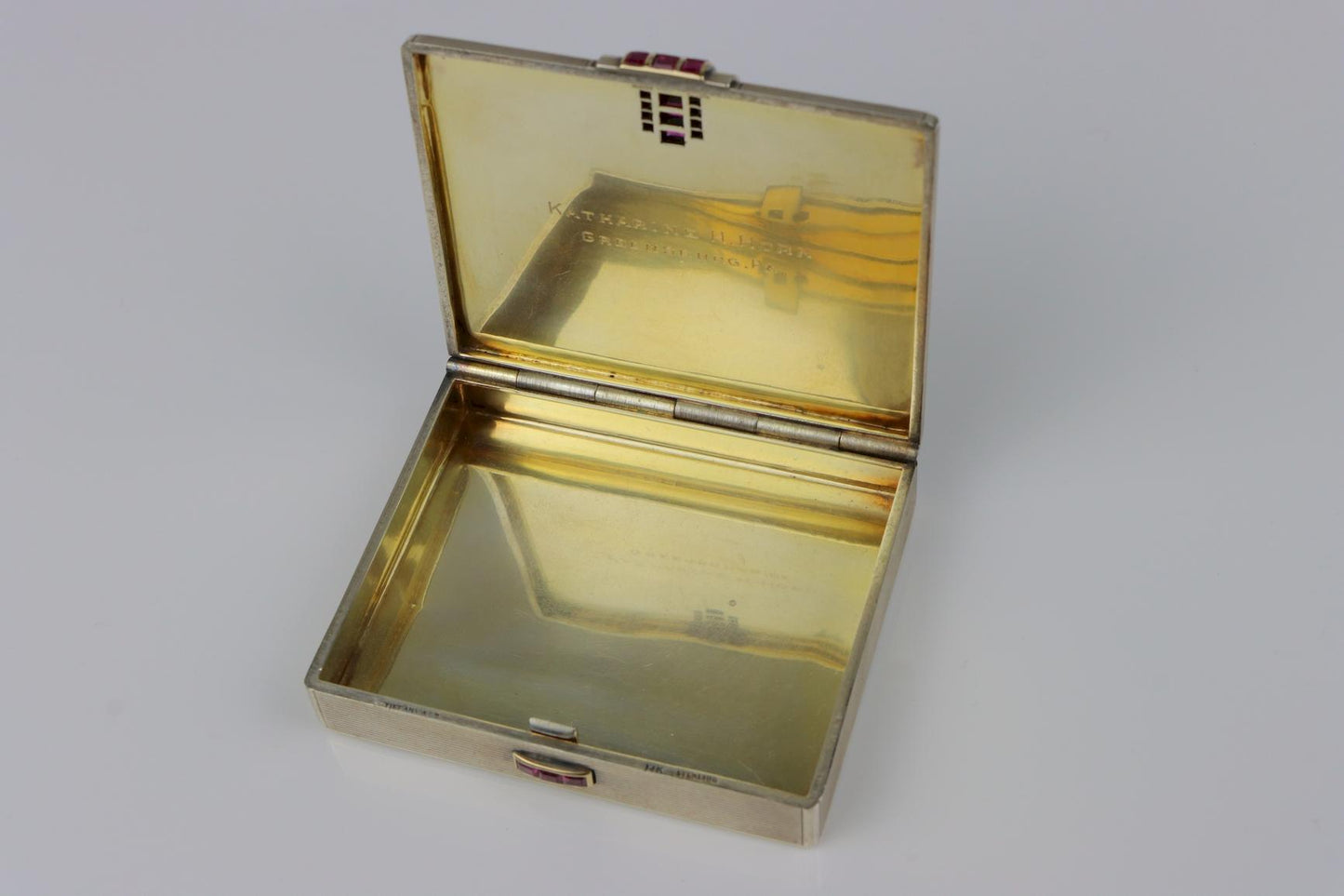 Retro Tiffany & Co. 14k Gold and Silver Ruby Compact Powder Case