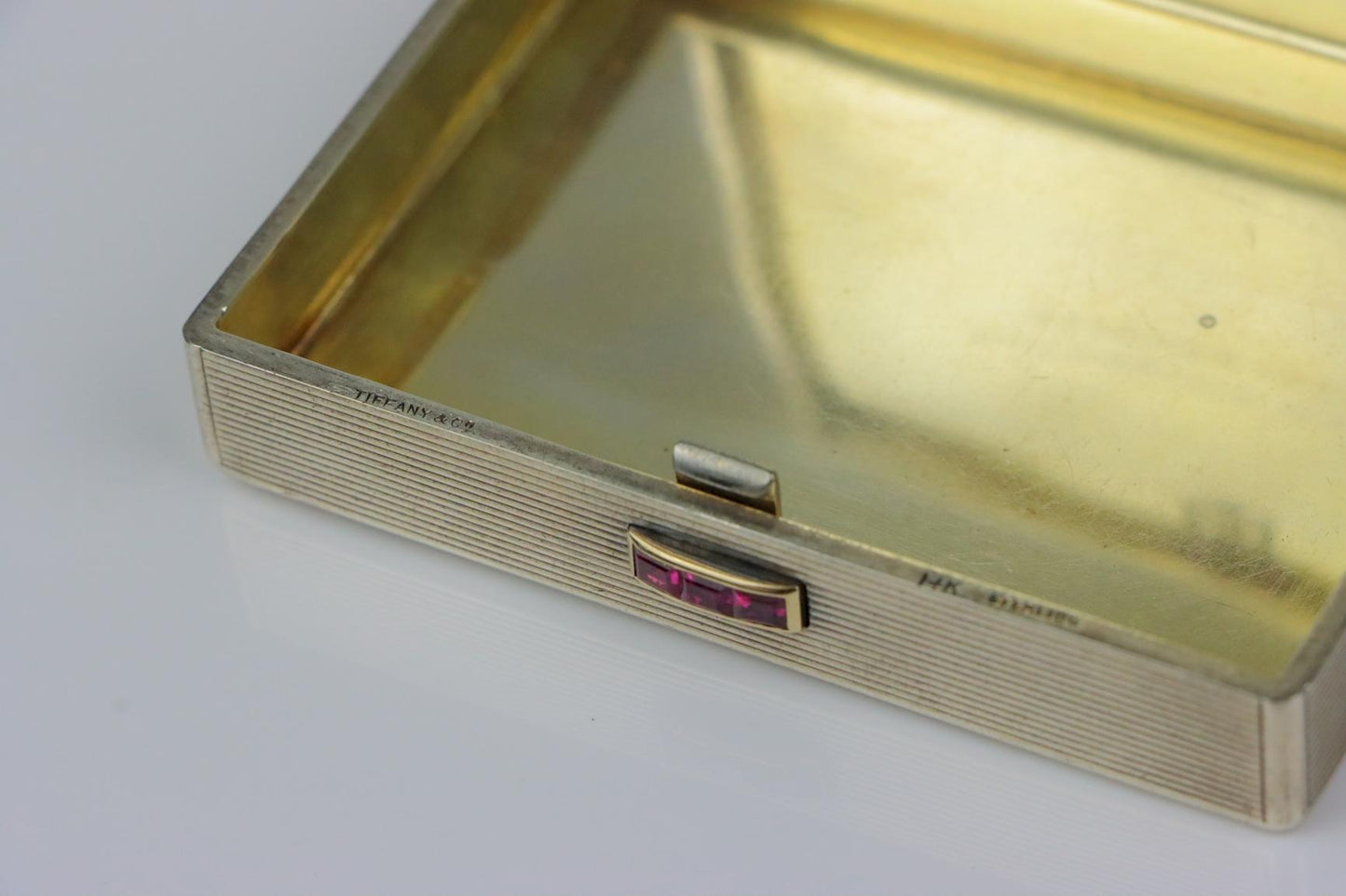 Retro Tiffany & Co. 14k Gold and Silver Ruby Compact Powder Case