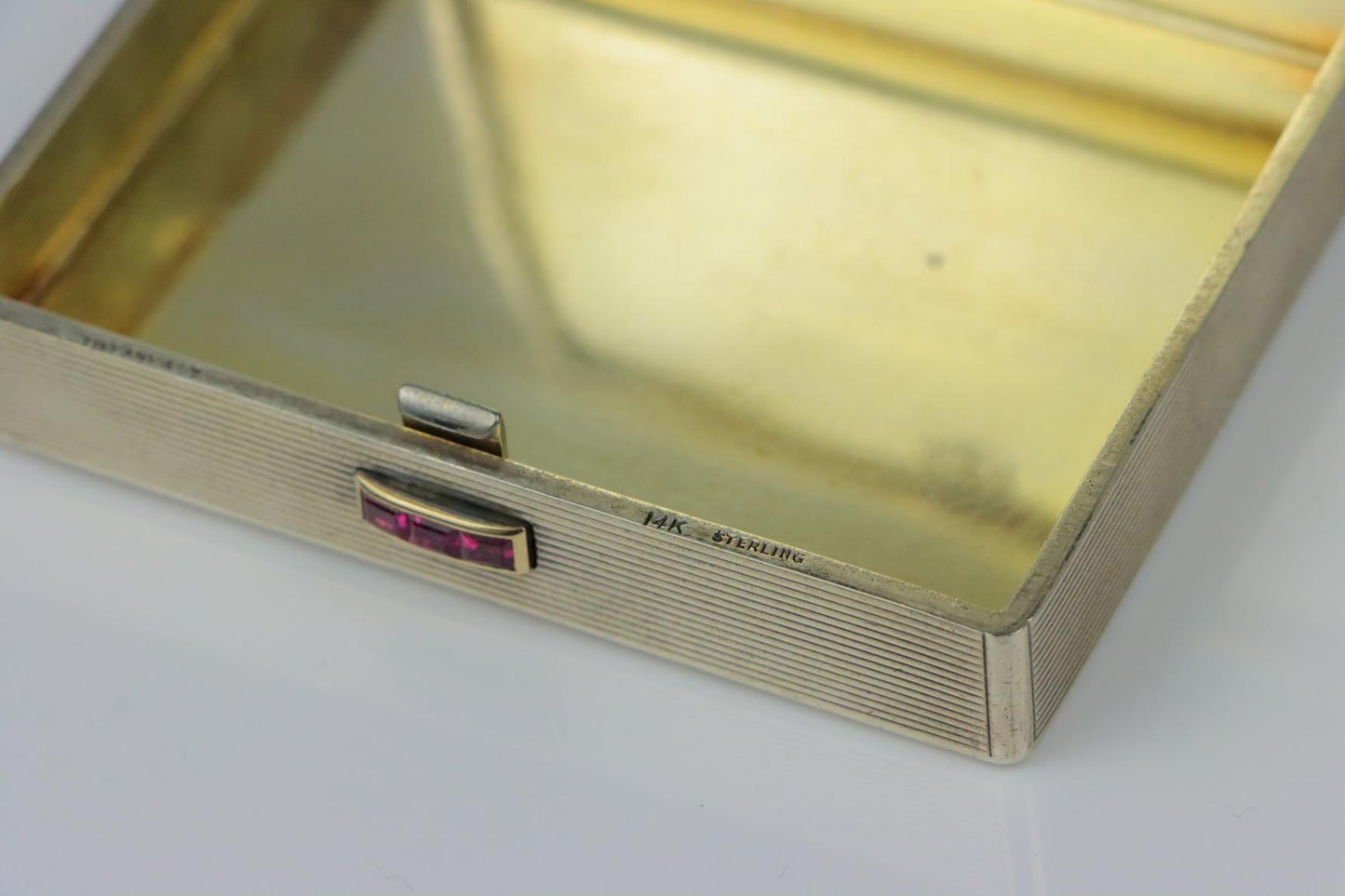 Retro Tiffany & Co. 14k Gold and Silver Ruby Compact Powder Case