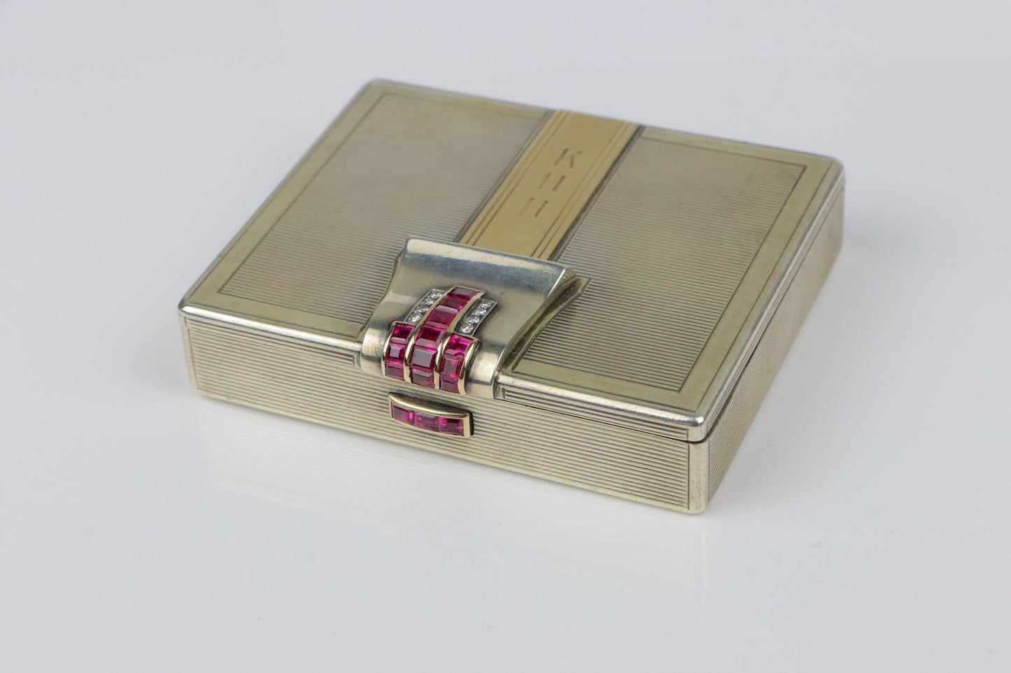 Retro Tiffany & Co. 14k Gold and Silver Ruby Compact Powder Case
