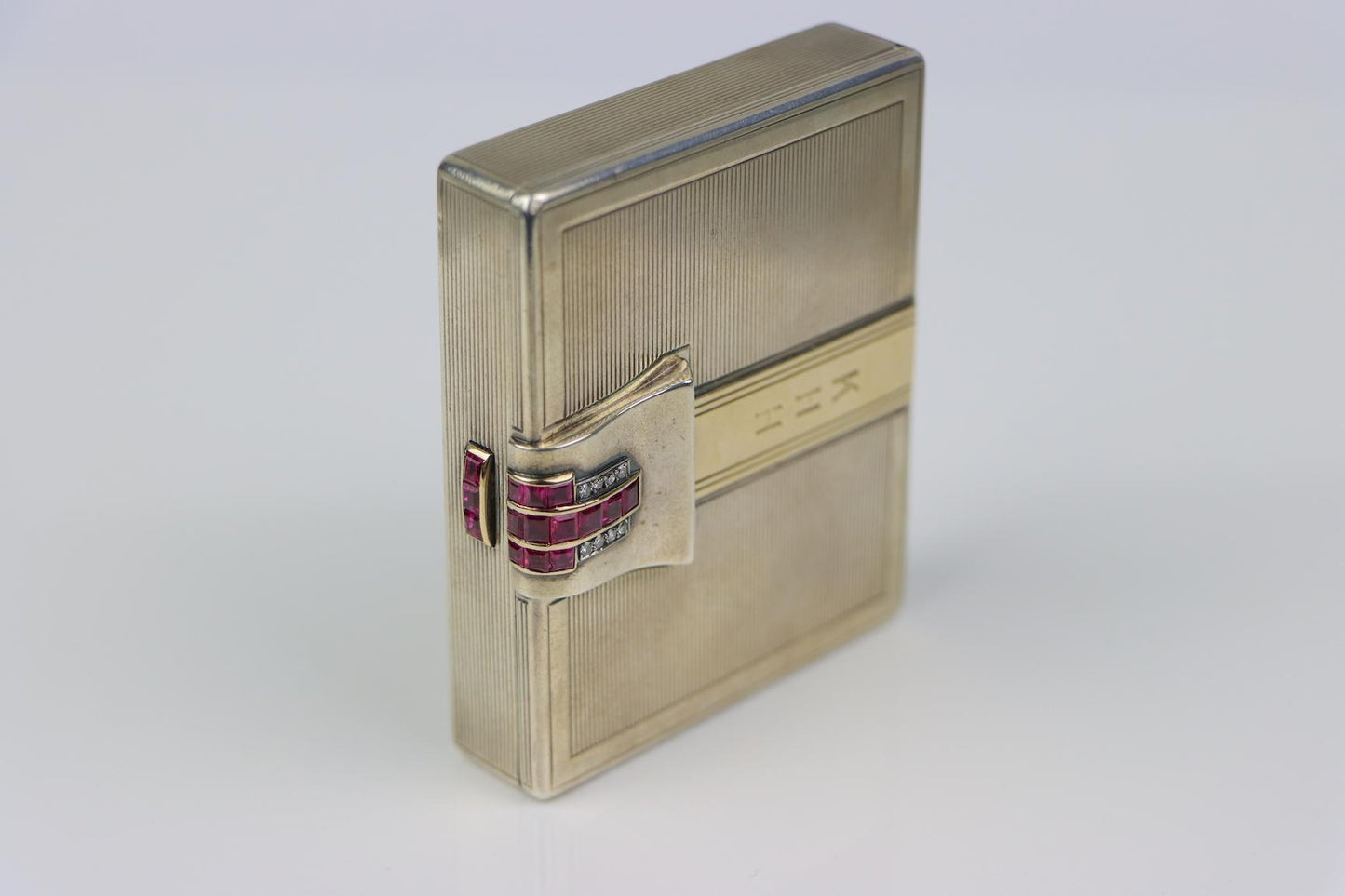 Retro Tiffany & Co. 14k Gold and Silver Ruby Compact Powder Case