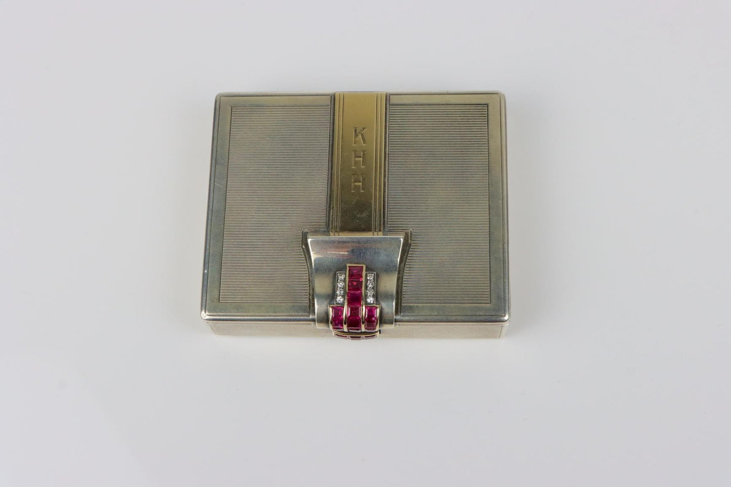 Retro Tiffany & Co. 14k Gold and Silver Ruby Compact Powder Case