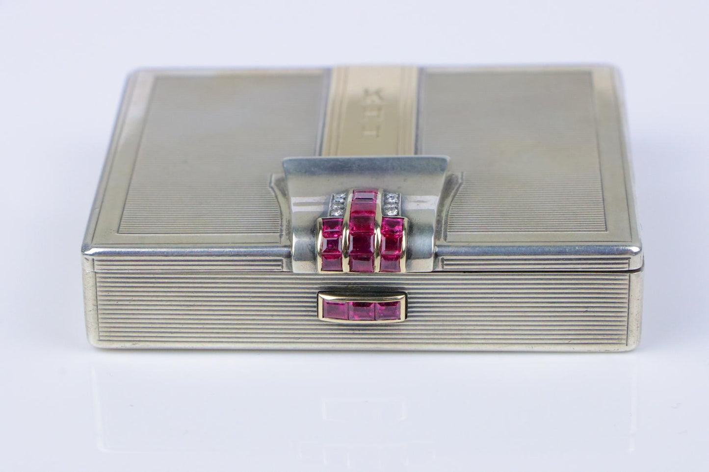 Retro Tiffany & Co. 14k Gold and Silver Ruby Compact Powder Case