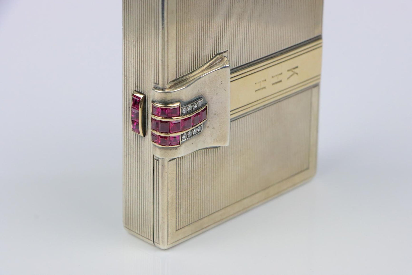Retro Tiffany & Co. 14k Gold and Silver Ruby Compact Powder Case