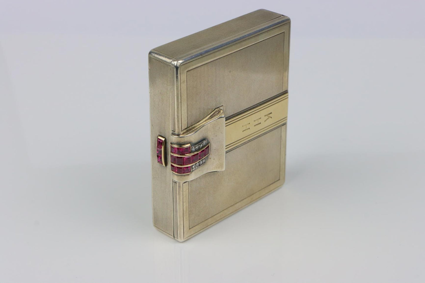 Retro Tiffany & Co. 14k Gold and Silver Ruby Compact Powder Case