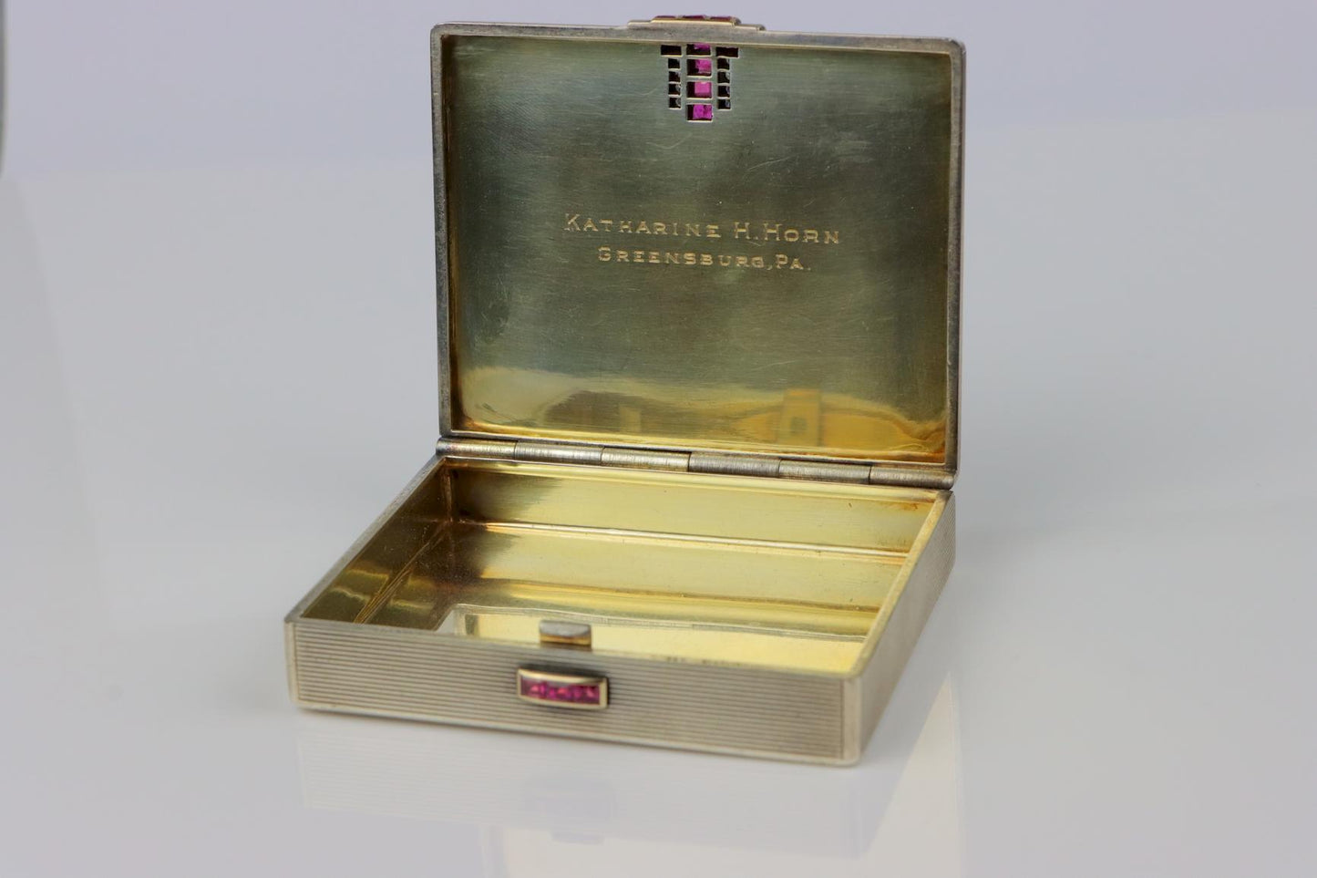 Retro Tiffany & Co. 14k Gold and Silver Ruby Compact Powder Case