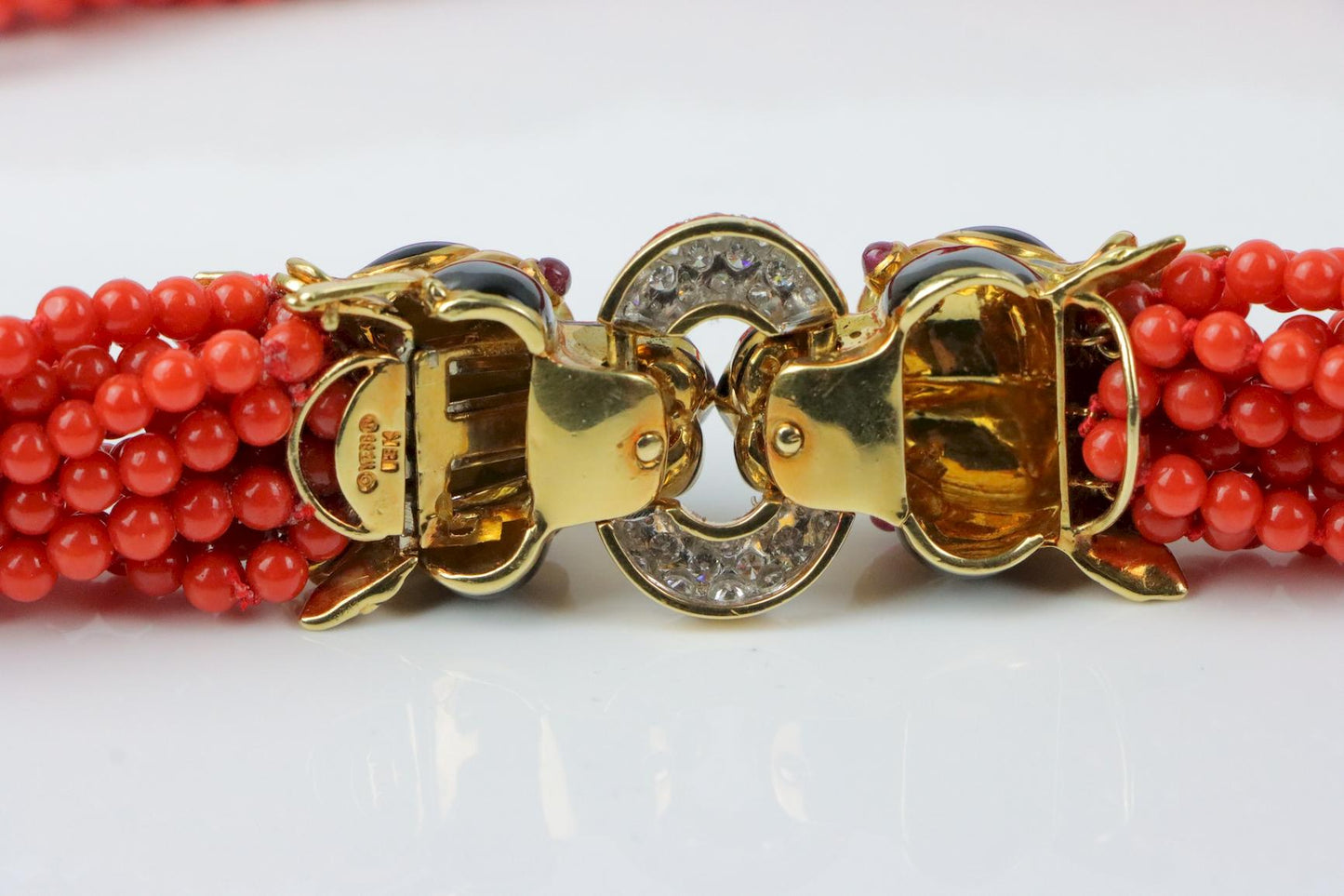 Rare Vintage David Webb Coral and Enamel Torsade Necklace