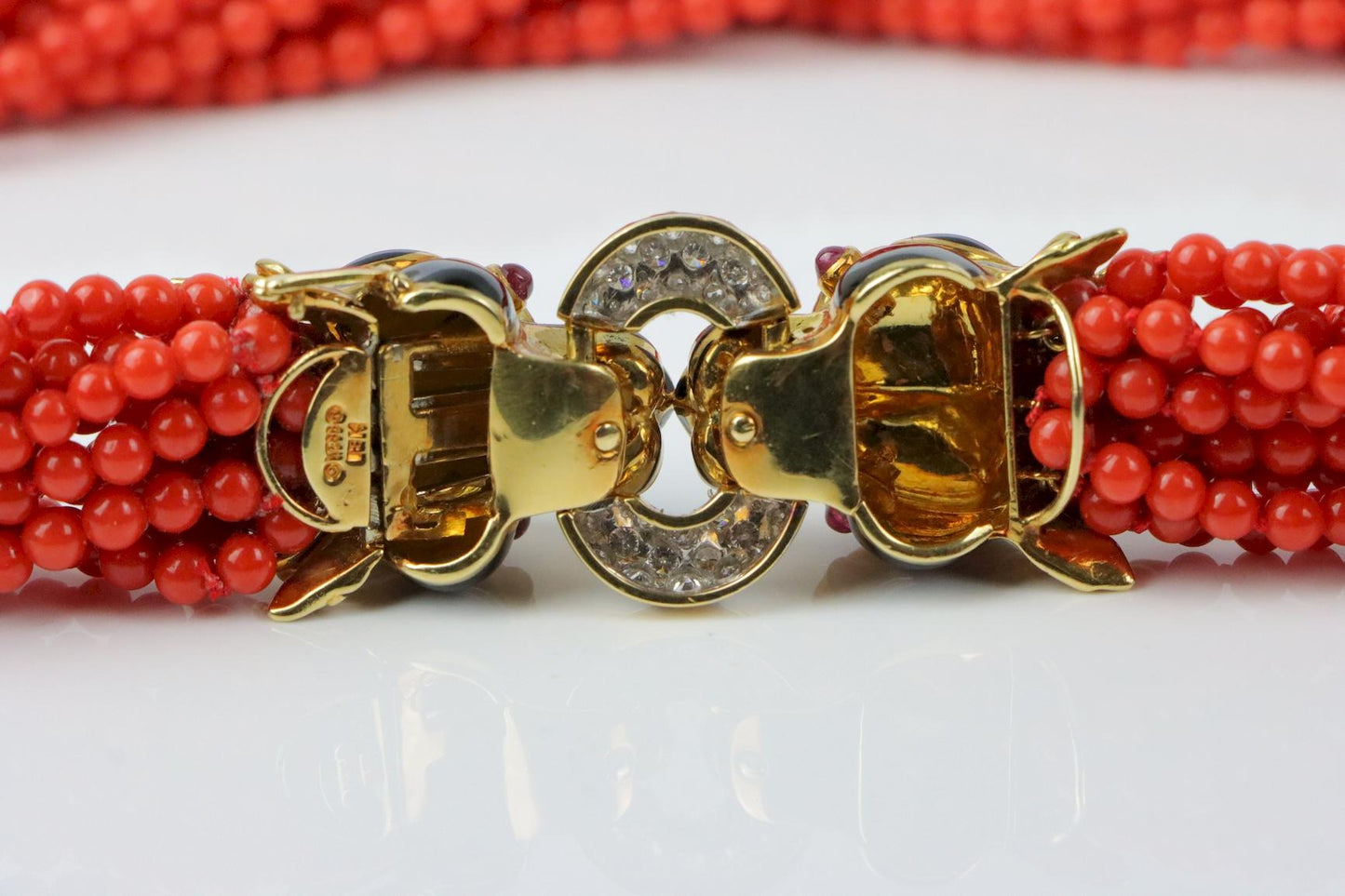 Rare Vintage David Webb Coral and Enamel Torsade Necklace
