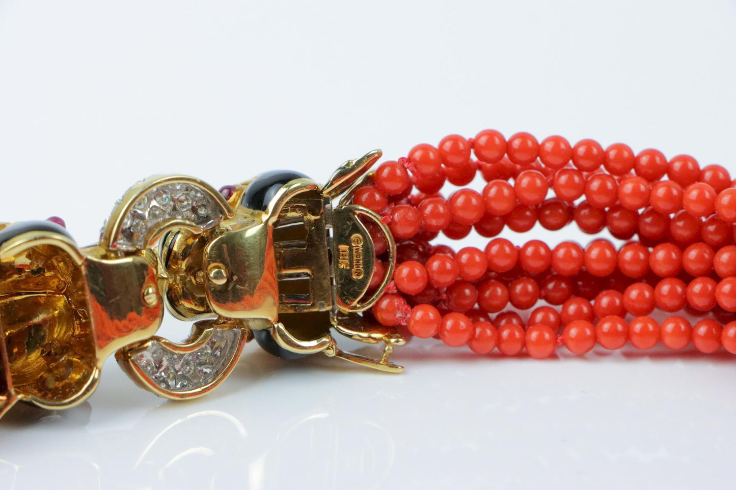Rare Vintage David Webb Coral and Enamel Torsade Necklace