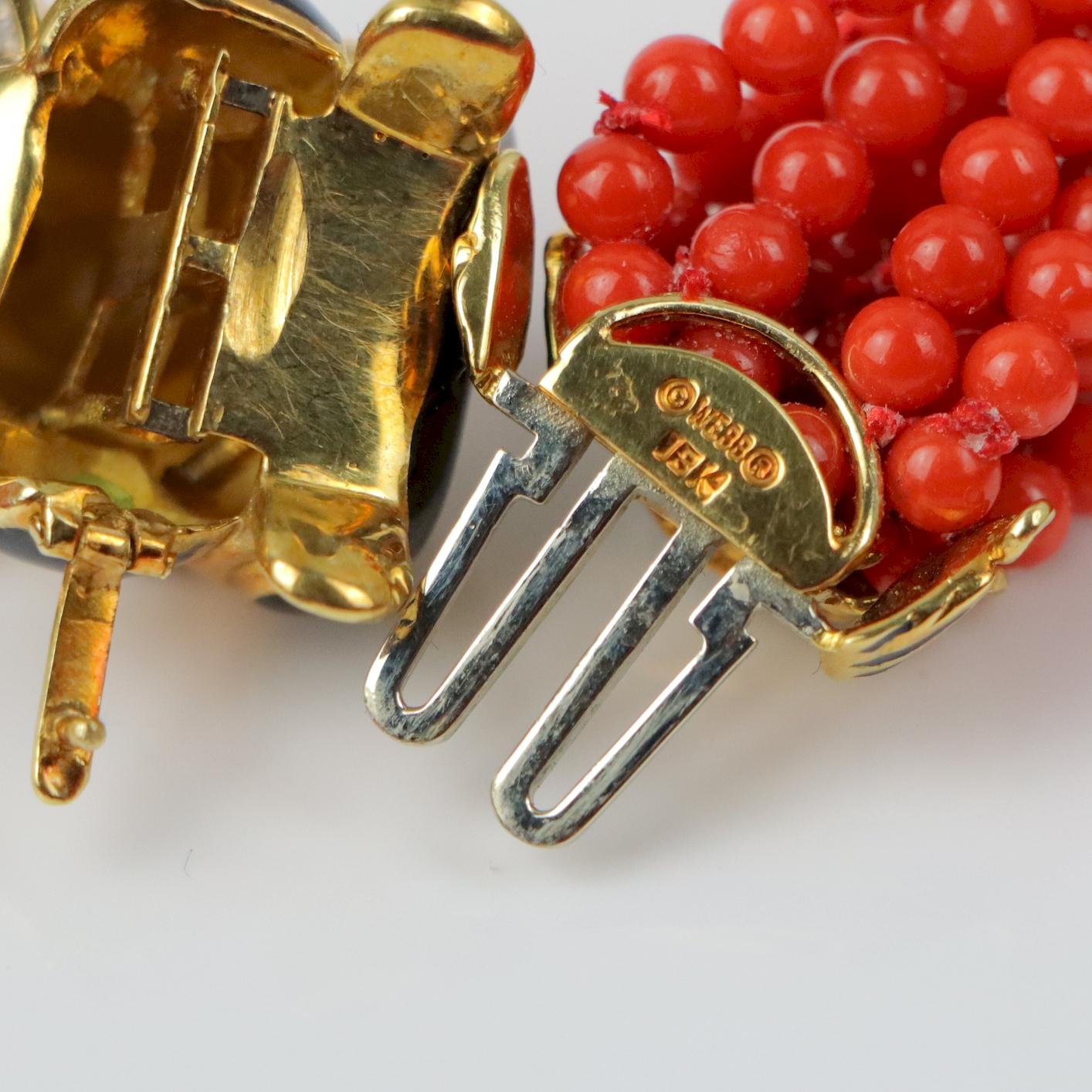 Rare Vintage David Webb Coral and Enamel Torsade Necklace