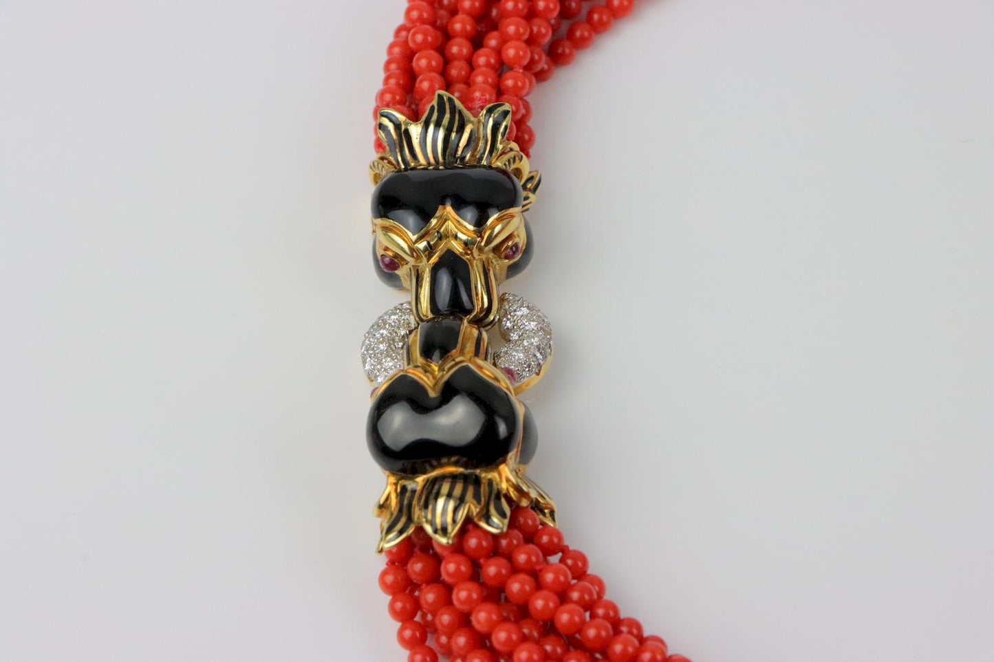 Rare Vintage David Webb Coral and Enamel Torsade Necklace