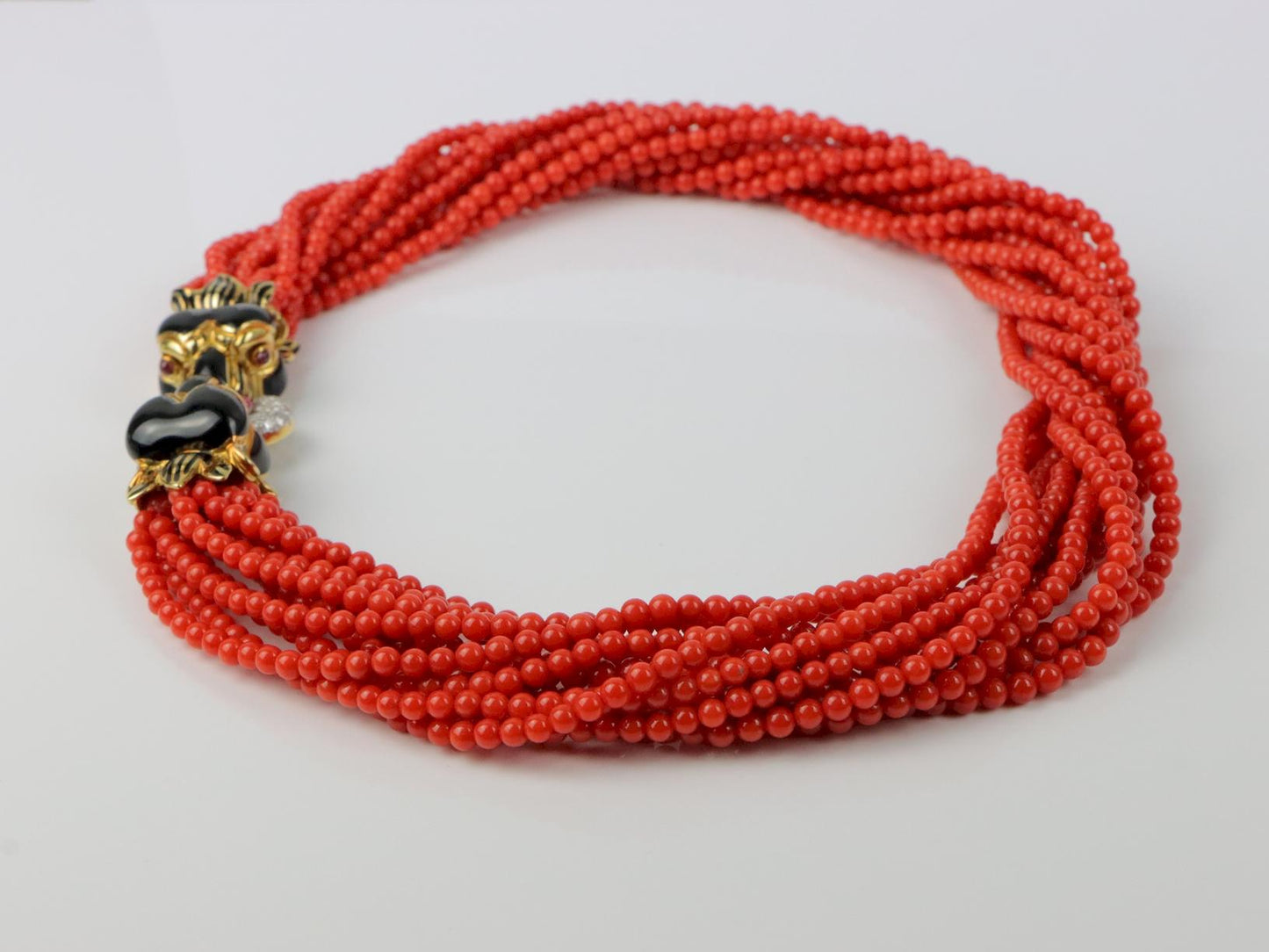 Rare Vintage David Webb Coral and Enamel Torsade Necklace
