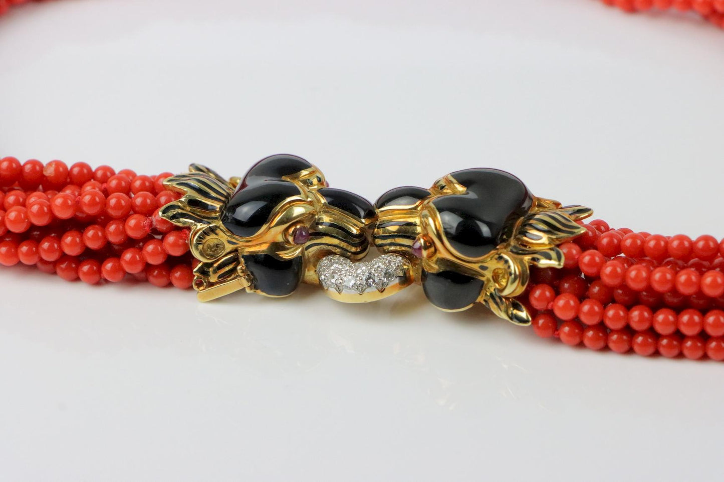 Rare Vintage David Webb Coral and Enamel Torsade Necklace