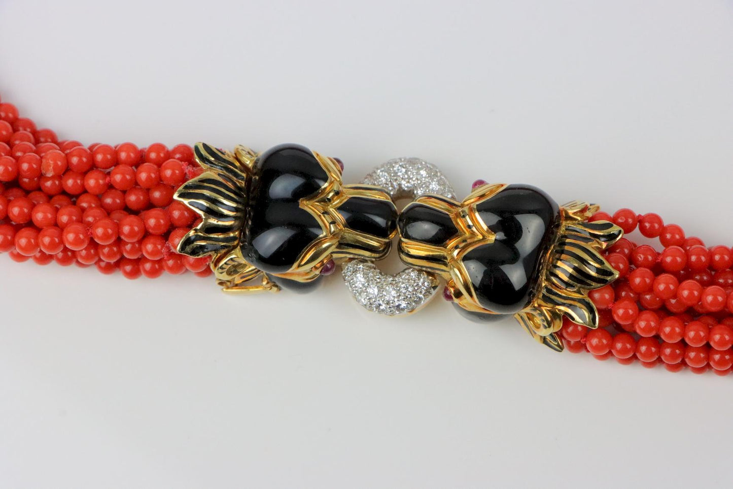 Rare Vintage David Webb Coral and Enamel Torsade Necklace