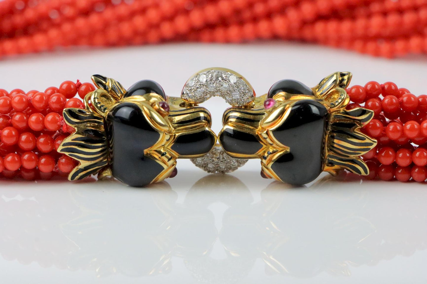 Rare Vintage David Webb Coral and Enamel Torsade Necklace