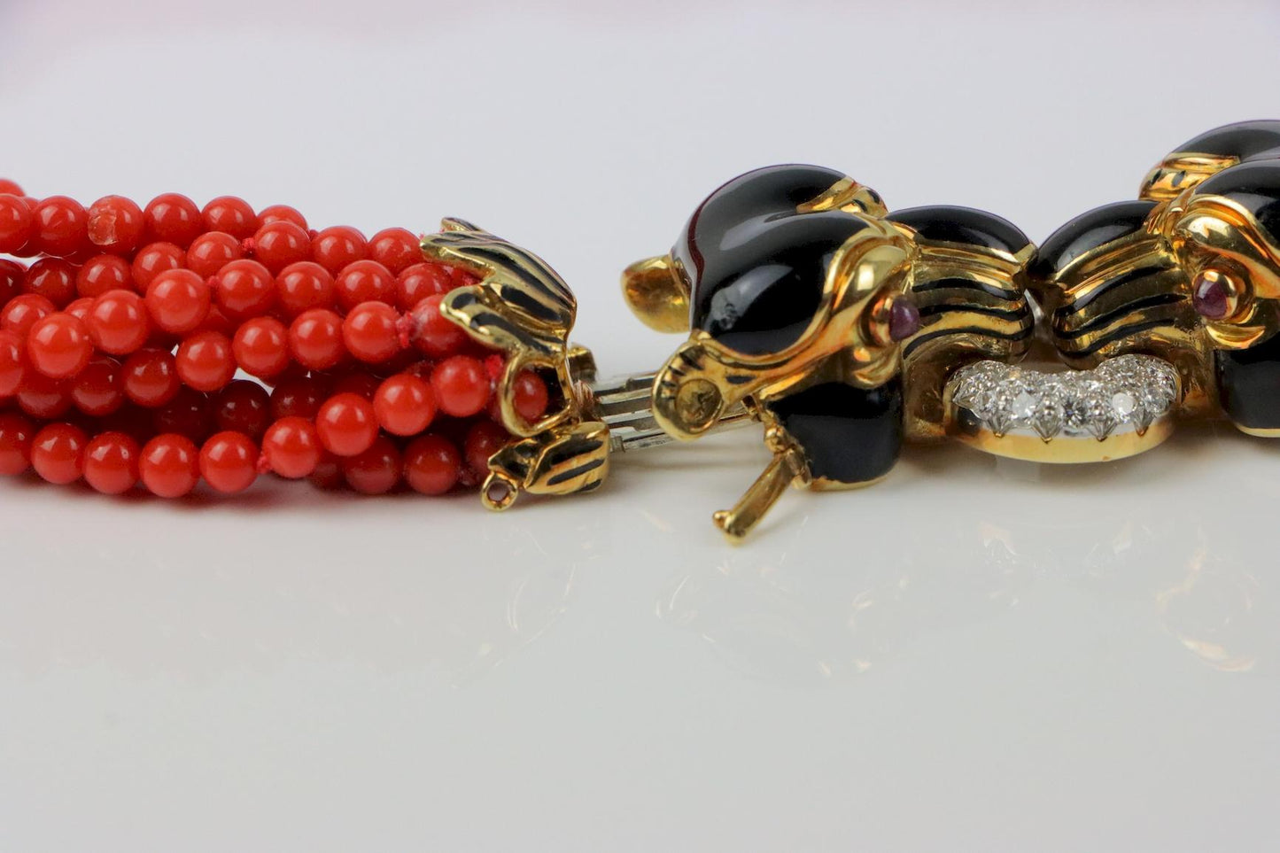 Rare Vintage David Webb Coral and Enamel Torsade Necklace