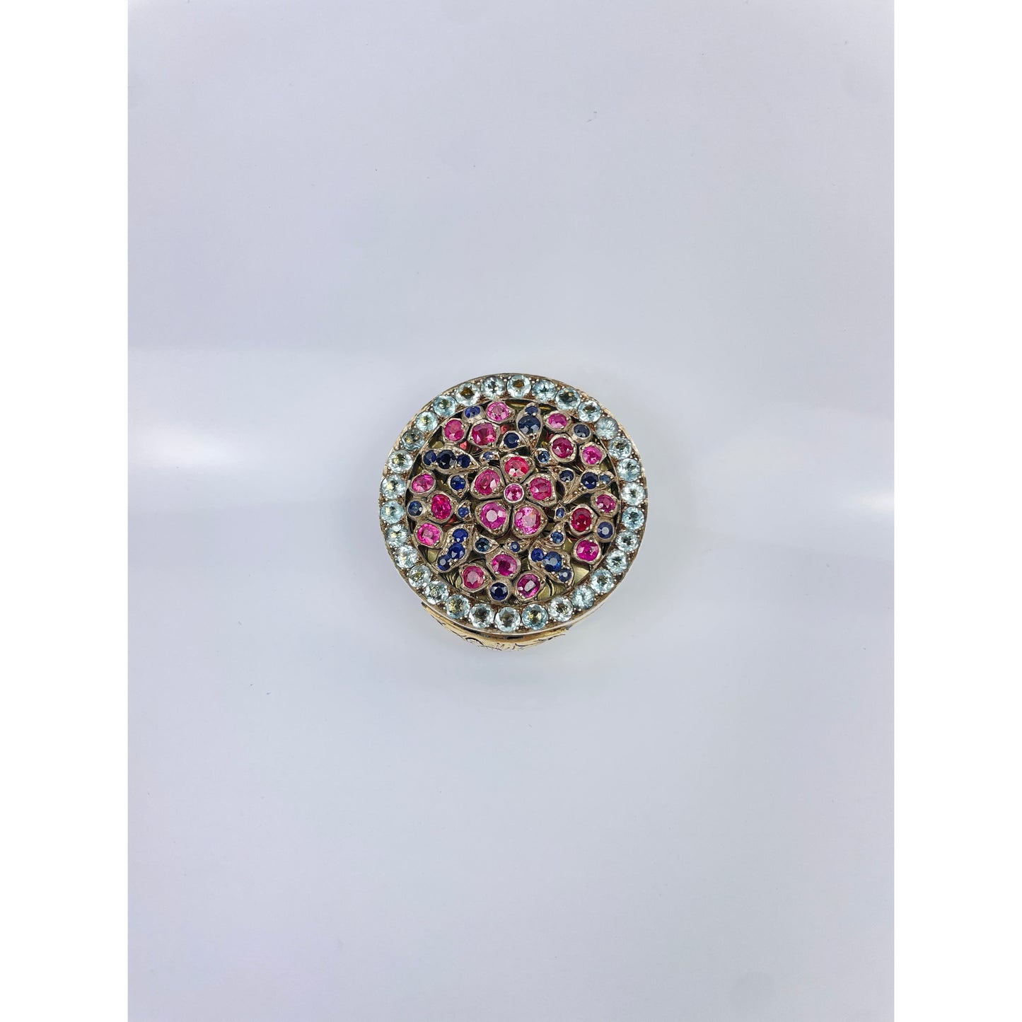Italian 900 Silver Sapphire Aquamarine Compact Case Box
